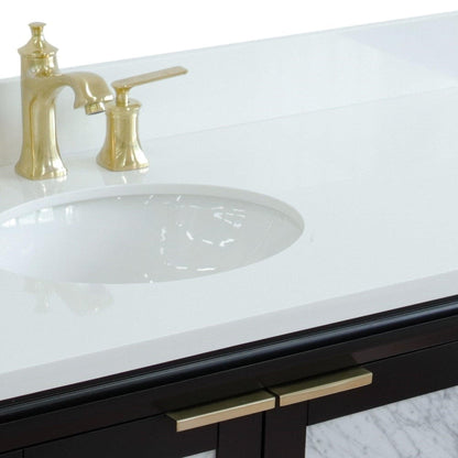 Bellaterra Home 43" x 22" White Quartz Three Hole Vanity Top With Left Offset Undermount Oval Sink and Overflow