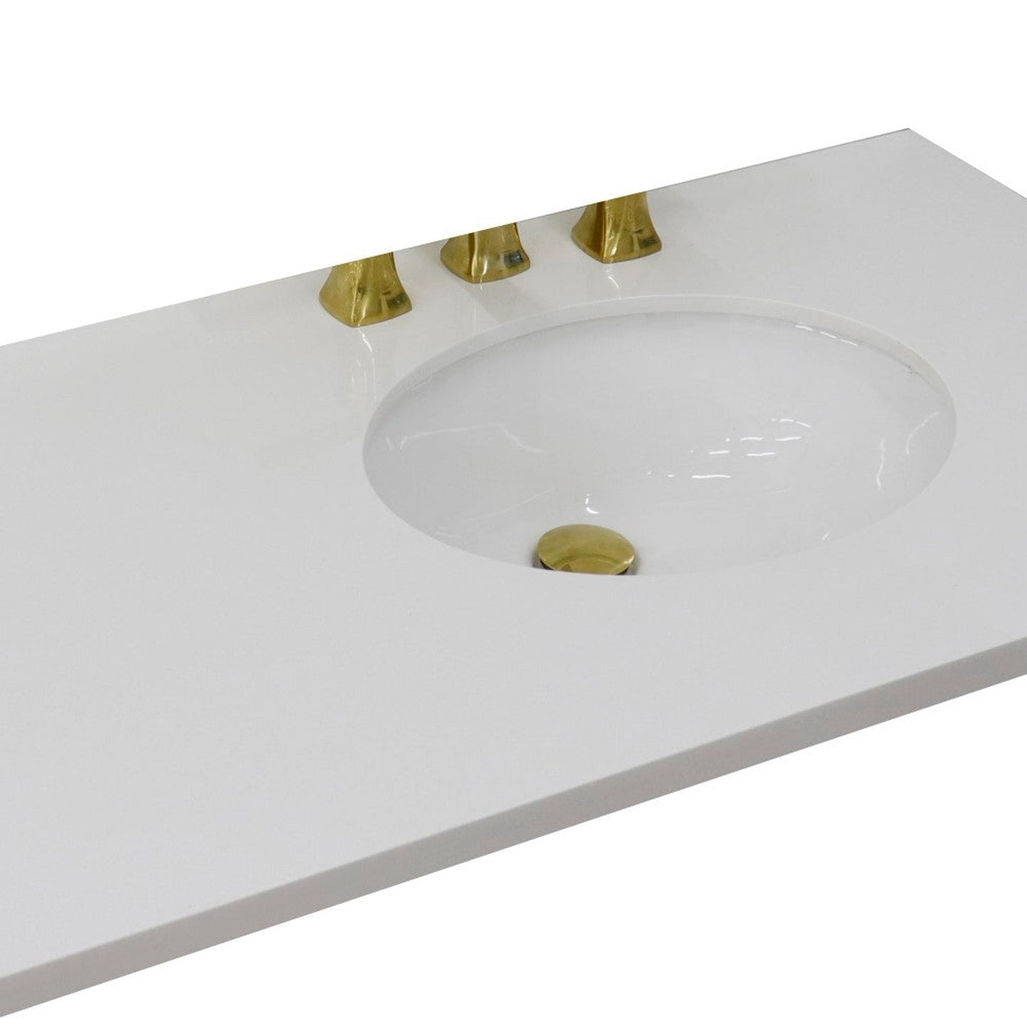 Bellaterra Home 43" x 22" White Quartz Three Hole Vanity Top With Right Offset Undermount Oval Sink and Overflow