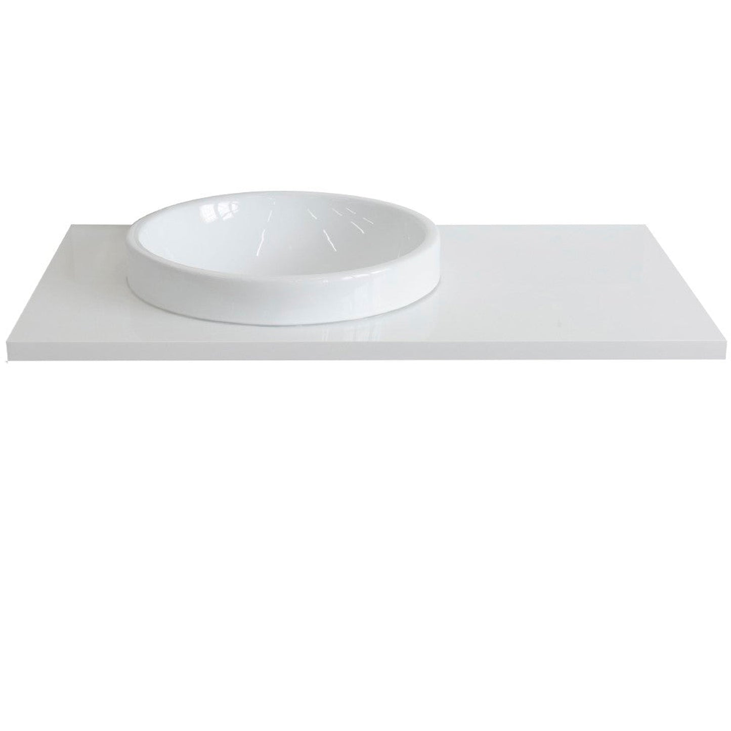 Bellaterra Home 43" x 22" White Quartz Vanity Top With Left Offset Semi-recessed Round Sink and Overflow