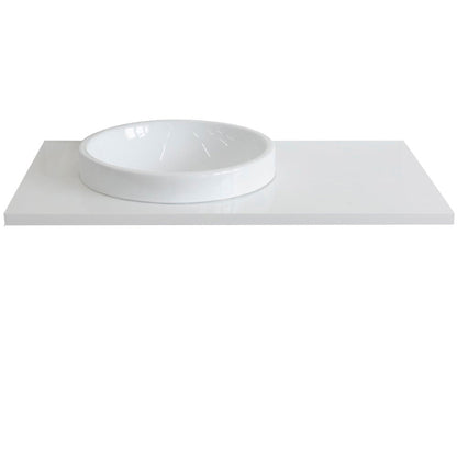 Bellaterra Home 43" x 22" White Quartz Vanity Top With Left Offset Semi-recessed Round Sink and Overflow