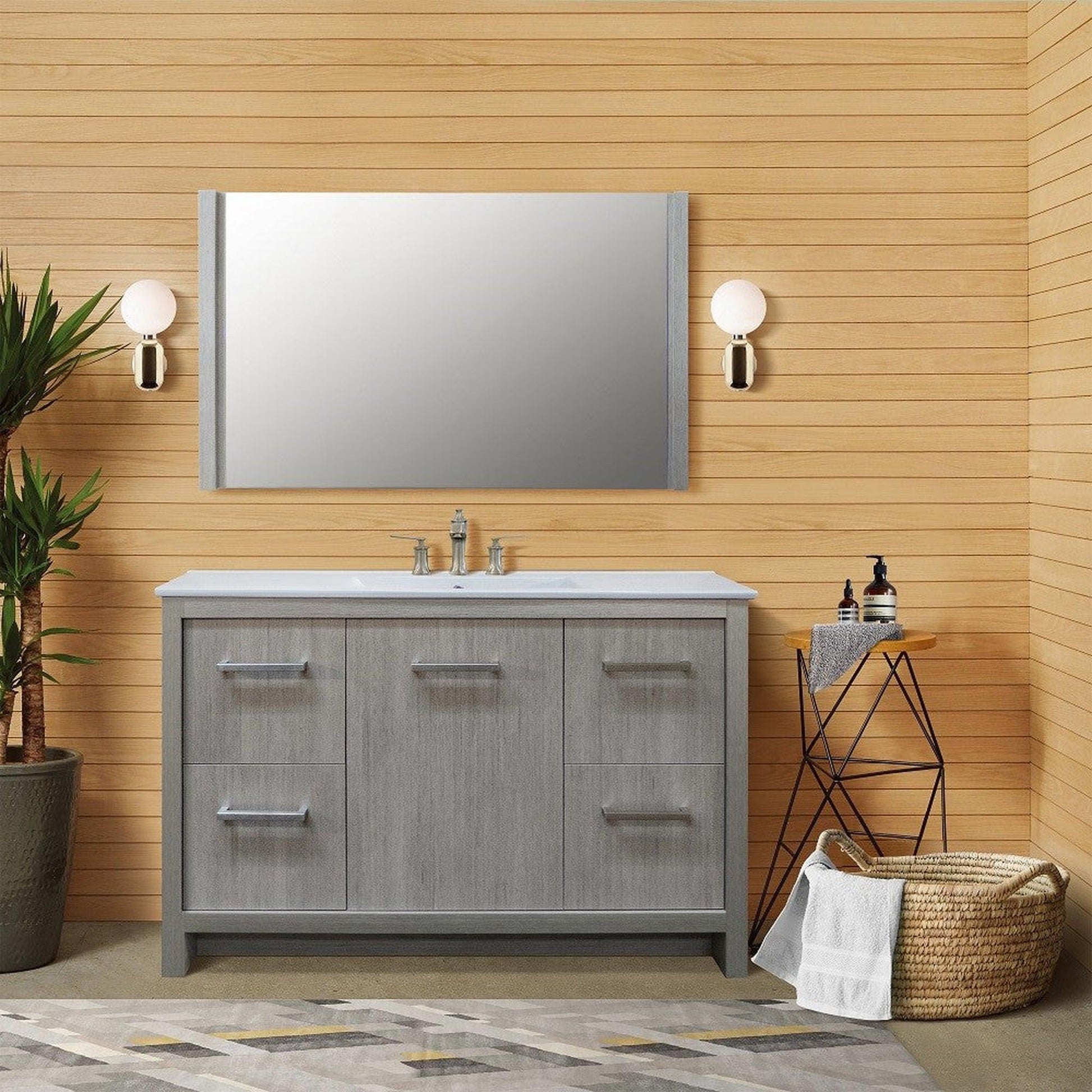 Bellaterra Home 48" 1-Door 4-Drawer Gray Freestanding Vanity Set With Ceramic Integrated Sink and Ceramic Top
