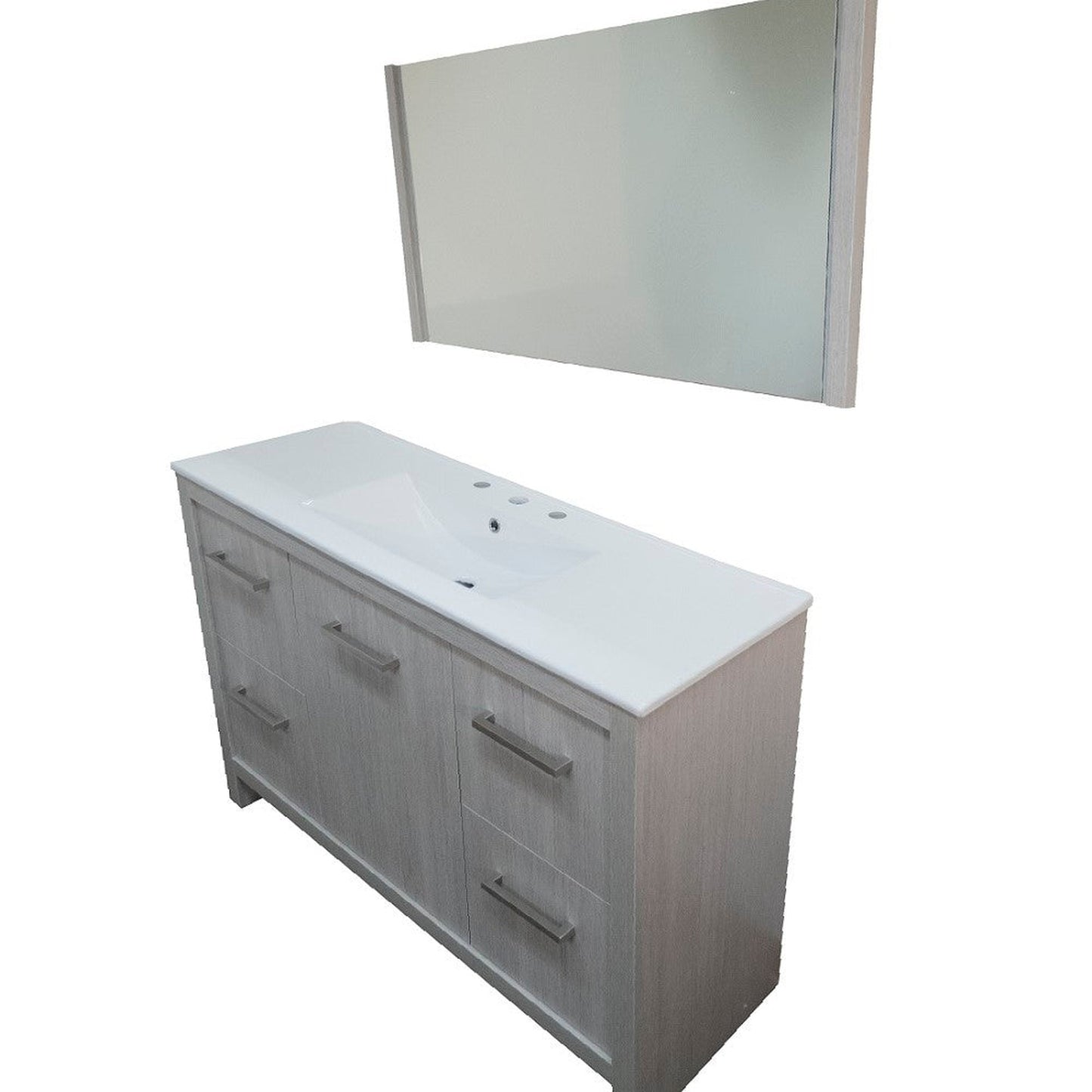 Bellaterra Home 48" 1-Door 4-Drawer Gray Freestanding Vanity Set With Ceramic Integrated Sink and Ceramic Top