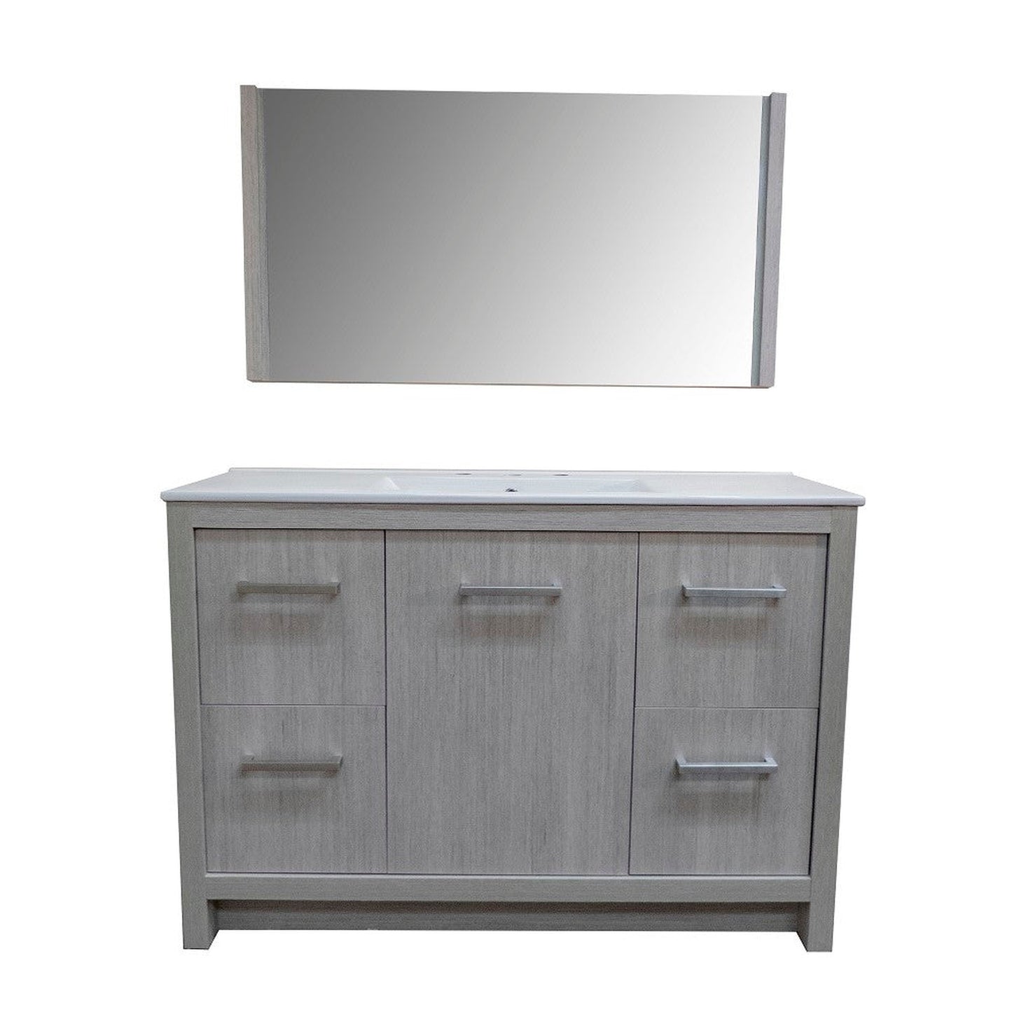 Bellaterra Home 48" 1-Door 4-Drawer Gray Freestanding Vanity Set With Ceramic Integrated Sink and Ceramic Top