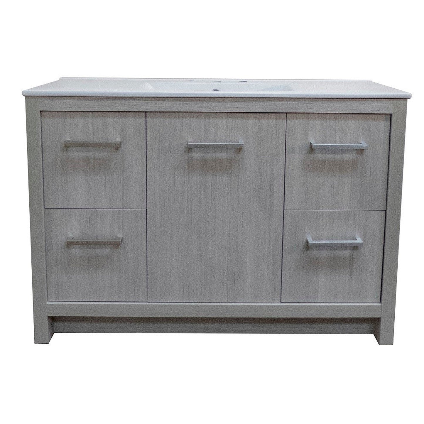 Bellaterra Home 48" 1-Door 4-Drawer Gray Freestanding Vanity Set With Ceramic Integrated Sink and Ceramic Top