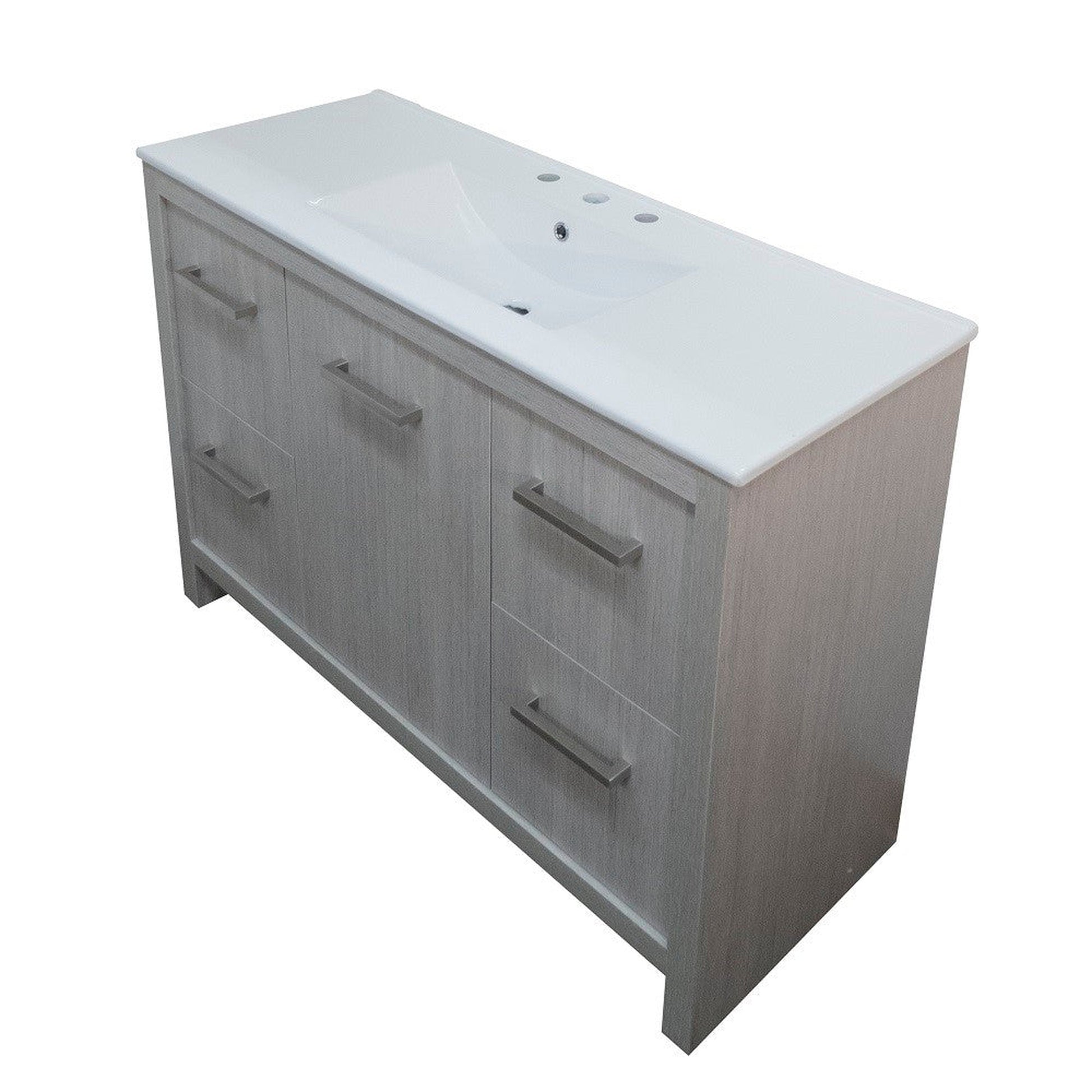 Bellaterra Home 48" 1-Door 4-Drawer Gray Freestanding Vanity Set With Ceramic Integrated Sink and Ceramic Top