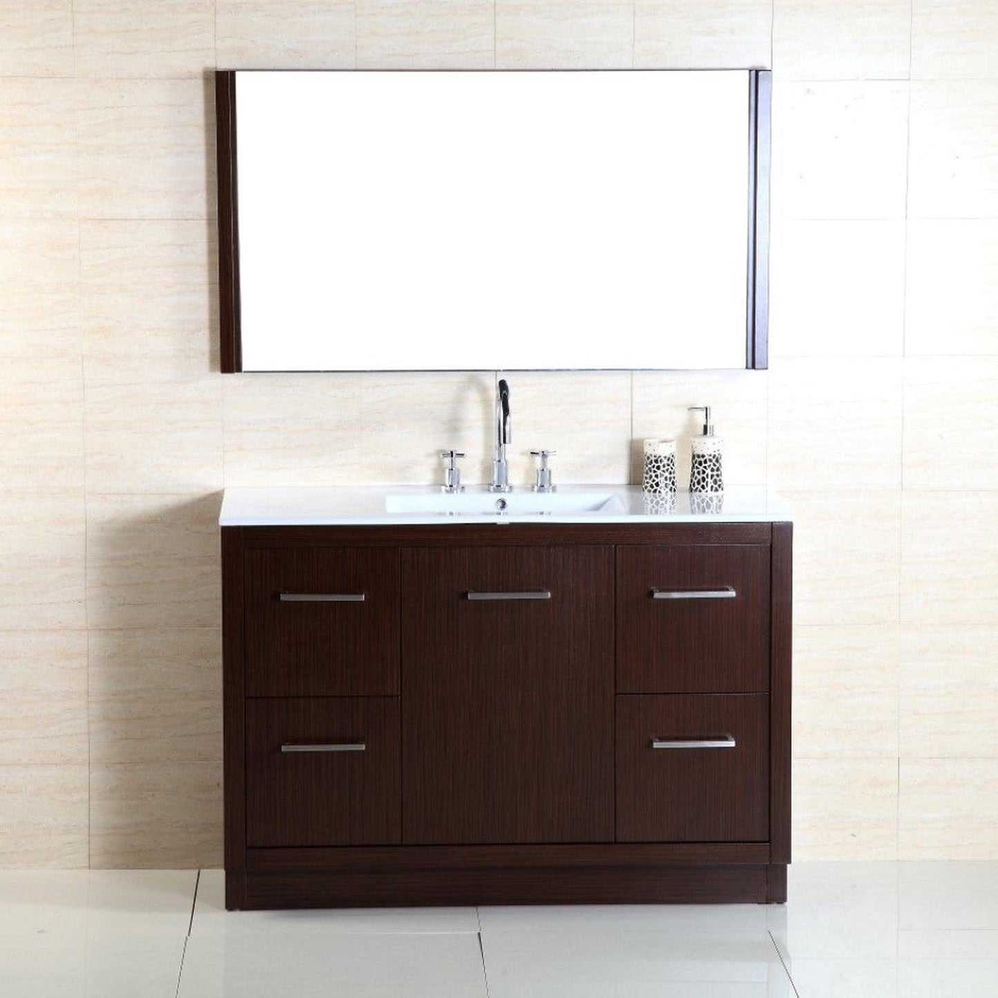 Bellaterra Home 48" 1-Door 4-Drawer Wenge Freestanding Vanity Set With Ceramic Integrated Sink and Ceramic Top