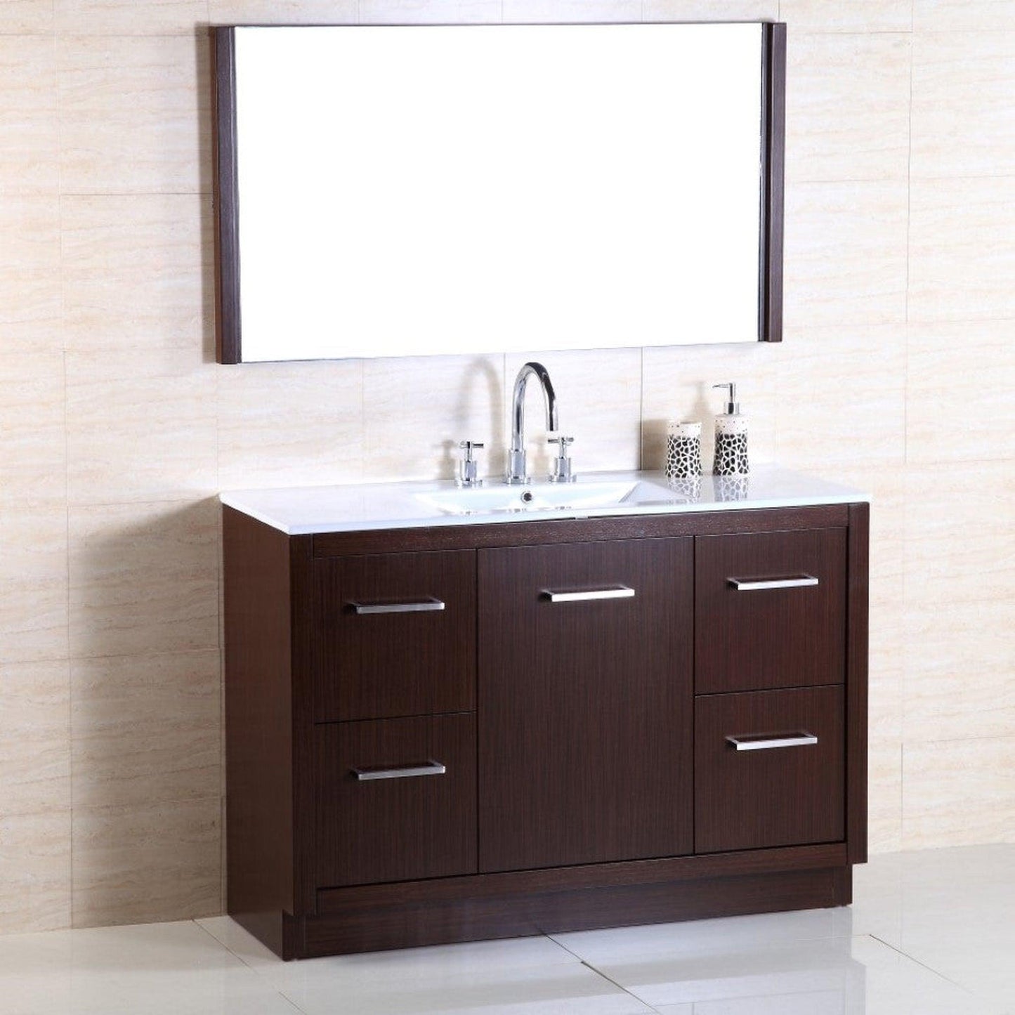 Bellaterra Home 48" 1-Door 4-Drawer Wenge Freestanding Vanity Set With Ceramic Integrated Sink and Ceramic Top