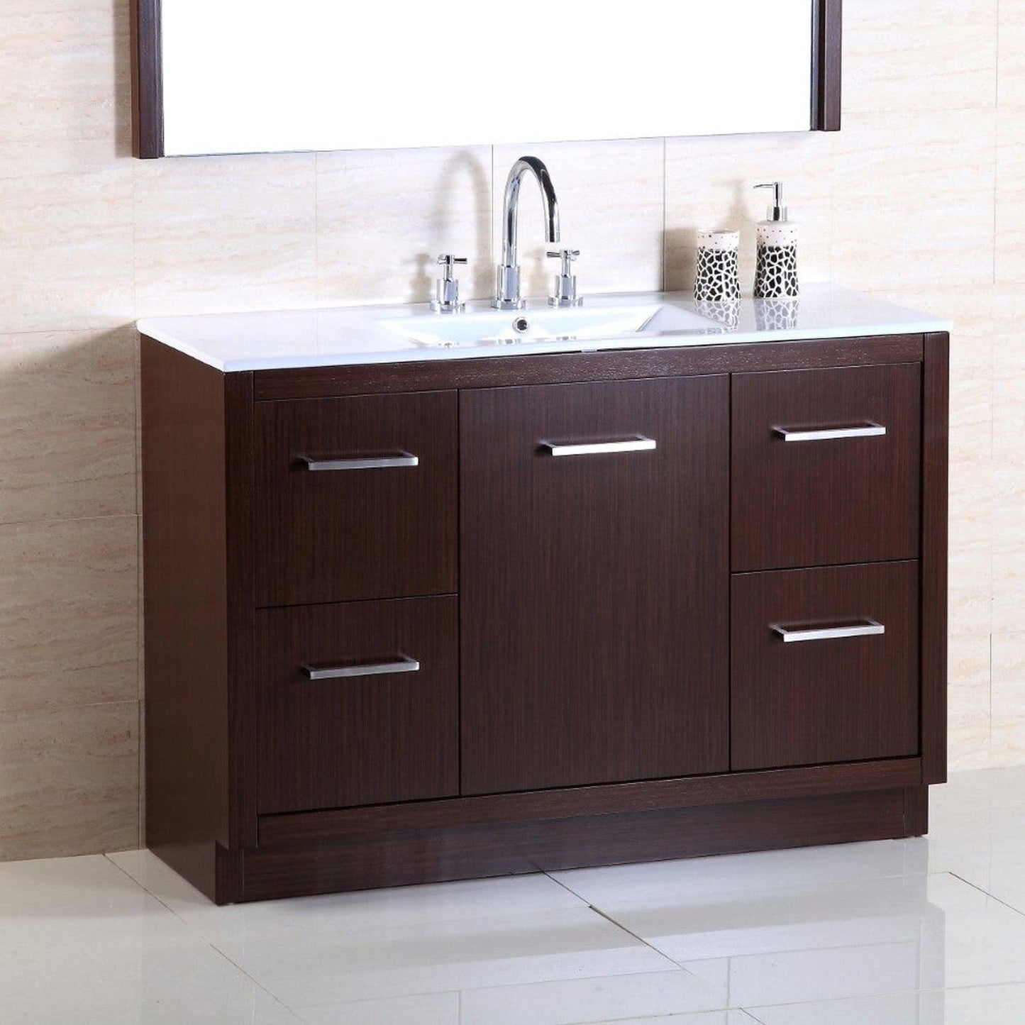 Bellaterra Home 48" 1-Door 4-Drawer Wenge Freestanding Vanity Set With Ceramic Integrated Sink and Ceramic Top