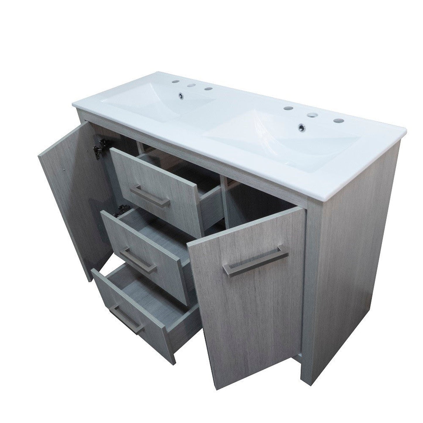 Bellaterra Home 48" 2-Door 3-Drawer Gray Freestanding Vanity Set With Ceramic Double Integrated Sink and Ceramic Top