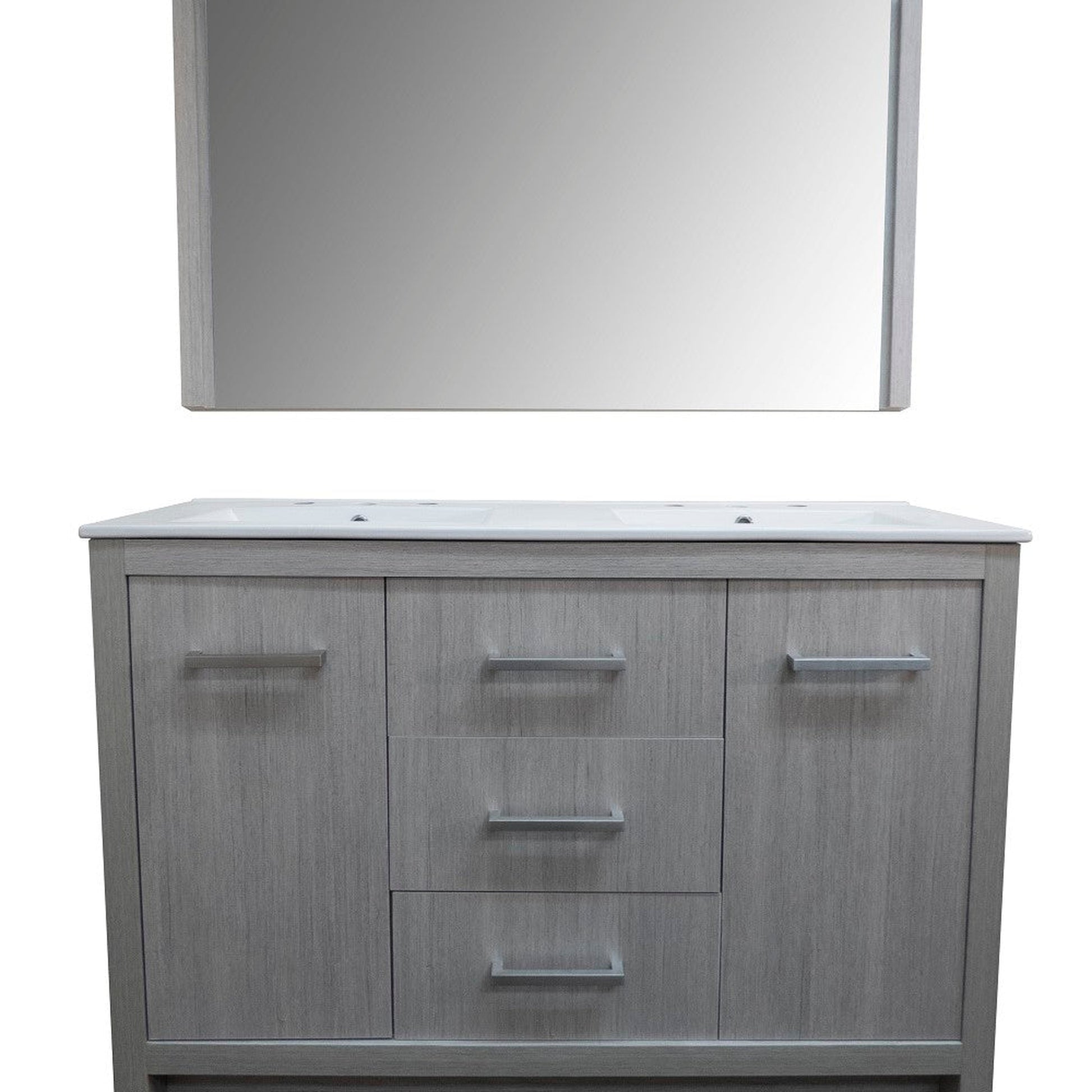 Bellaterra Home 48" 2-Door 3-Drawer Gray Freestanding Vanity Set With Ceramic Double Integrated Sink and Ceramic Top