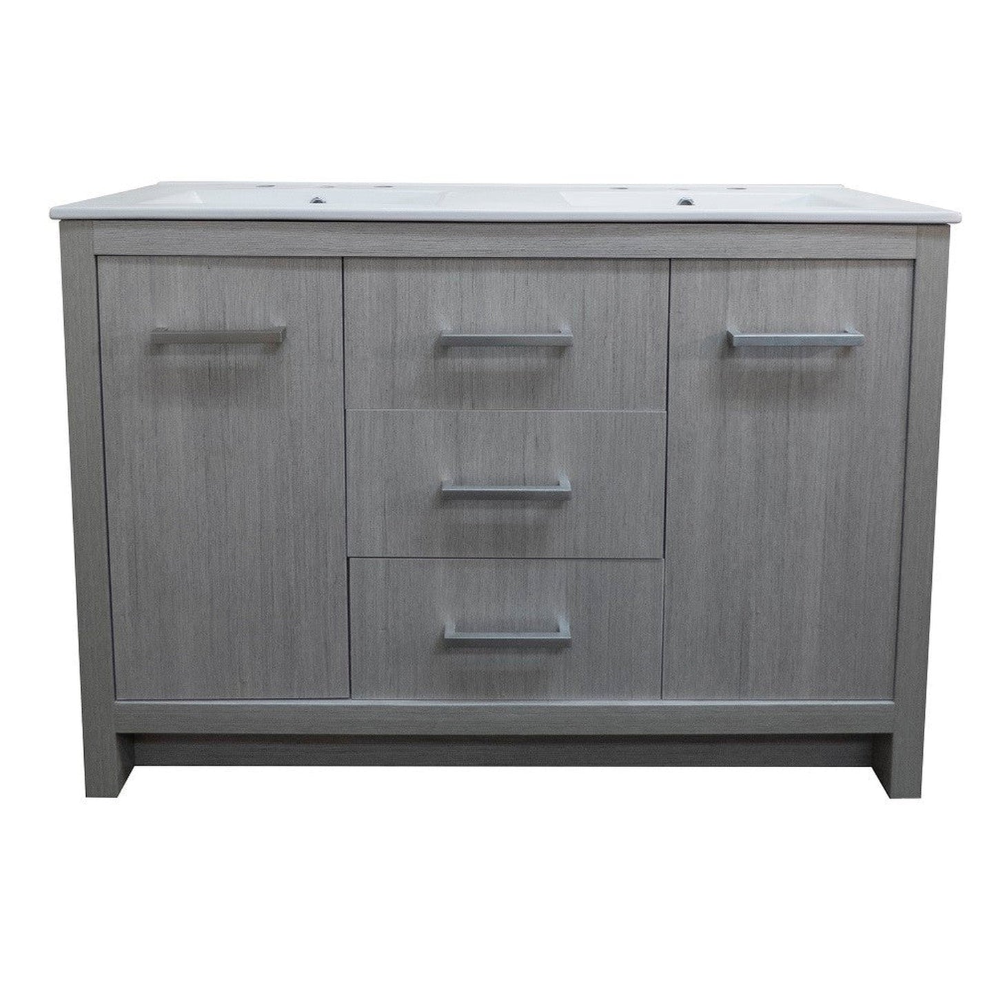 Bellaterra Home 48" 2-Door 3-Drawer Gray Freestanding Vanity Set With Ceramic Double Integrated Sink and Ceramic Top