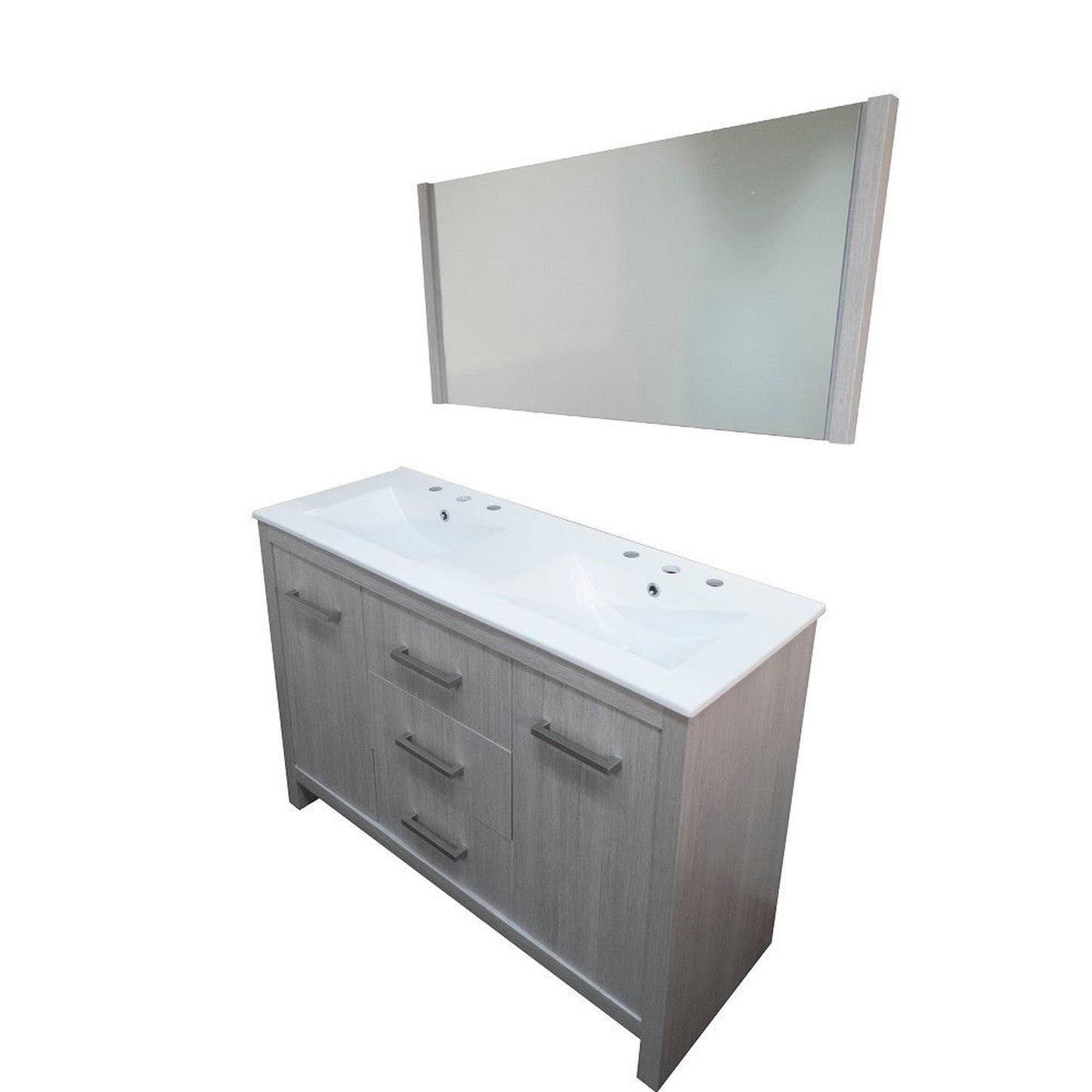 Bellaterra Home 48" 2-Door 3-Drawer Gray Freestanding Vanity Set With Ceramic Double Integrated Sink and Ceramic Top