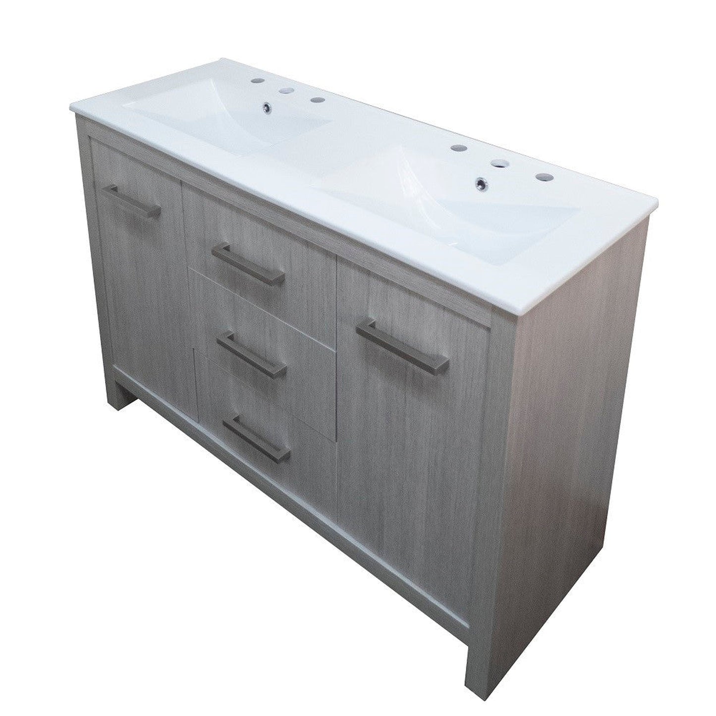 Bellaterra Home 48" 2-Door 3-Drawer Gray Freestanding Vanity Set With Ceramic Double Integrated Sink and Ceramic Top