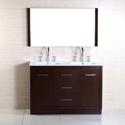 Bellaterra Home 48" 2-Door 3-Drawer Wenge Freestanding Vanity Set With Ceramic Double Integrated Sink and Ceramic Top
