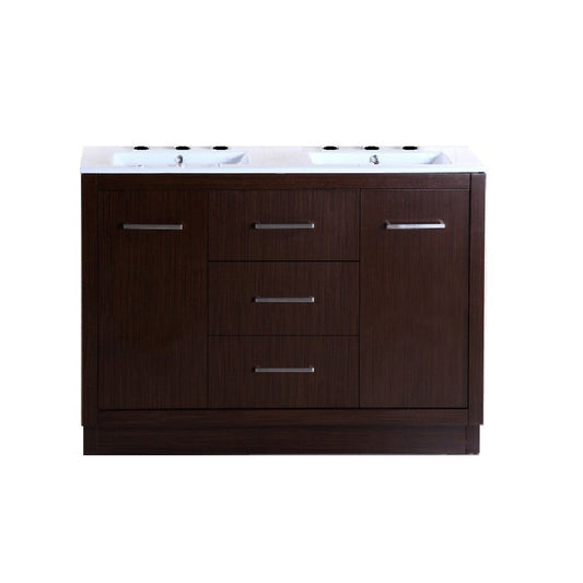 Bellaterra Home 48" 2-Door 3-Drawer Wenge Freestanding Vanity Set With Ceramic Double Integrated Sink and Ceramic Top