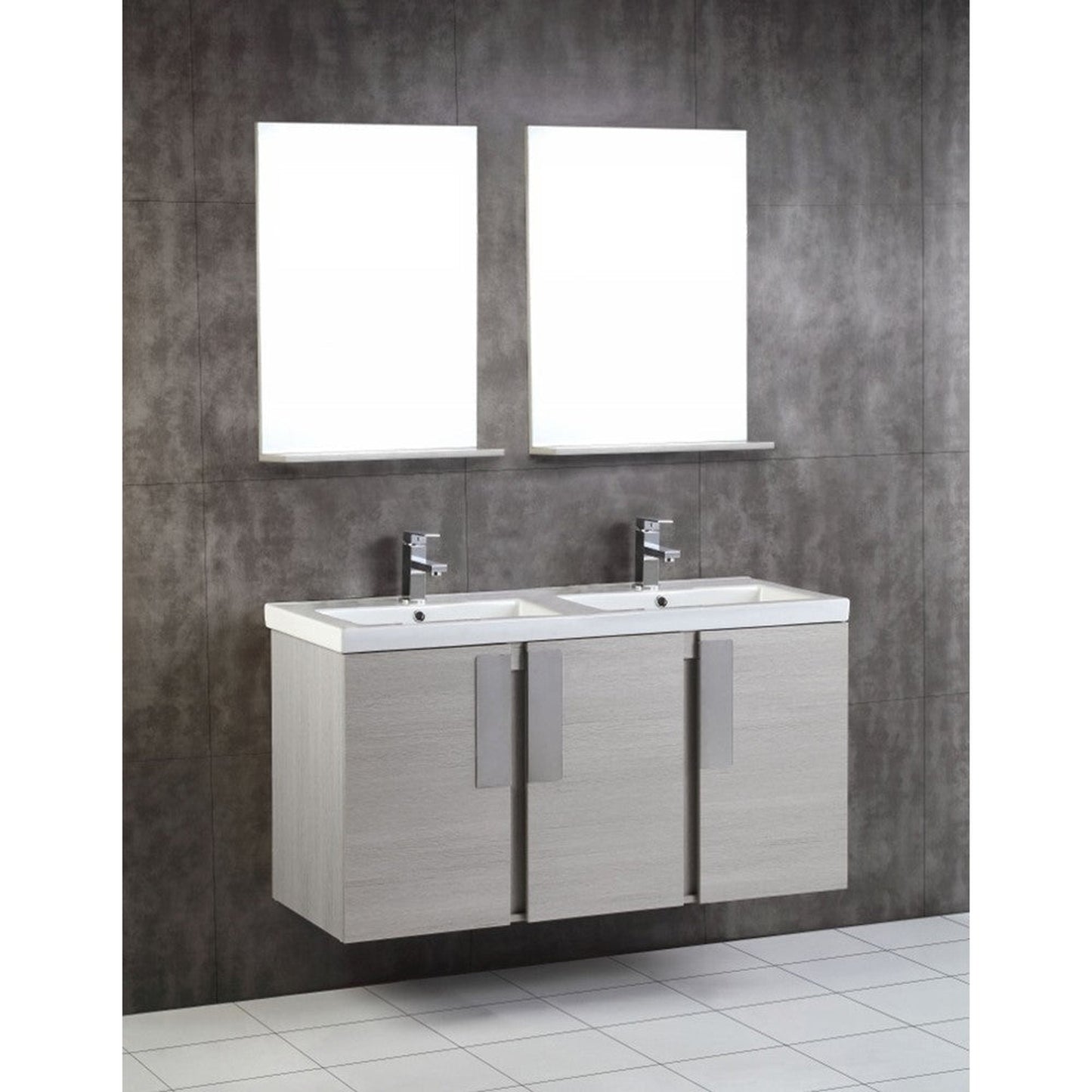 Bellaterra Home 48" 3-Door 1-Drawer Gray Pine Wall Mount Vanity Set With Ceramic Double Integrated Sink and Ceramic Top