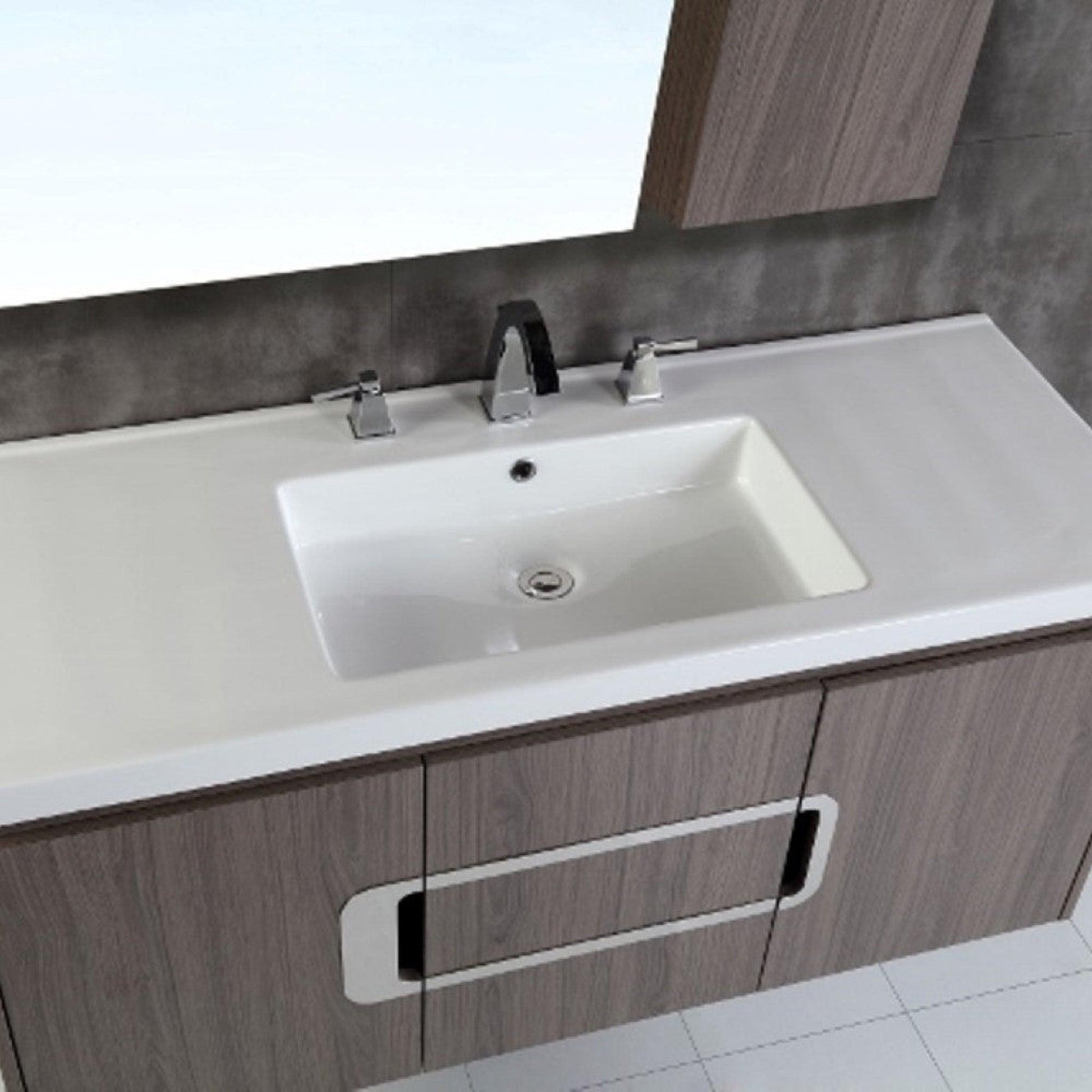 Bellaterra Home 48" 3-Door Gray Brownish Oak Wall Mount Vanity Set With Ceramic Integrated Sink and Top