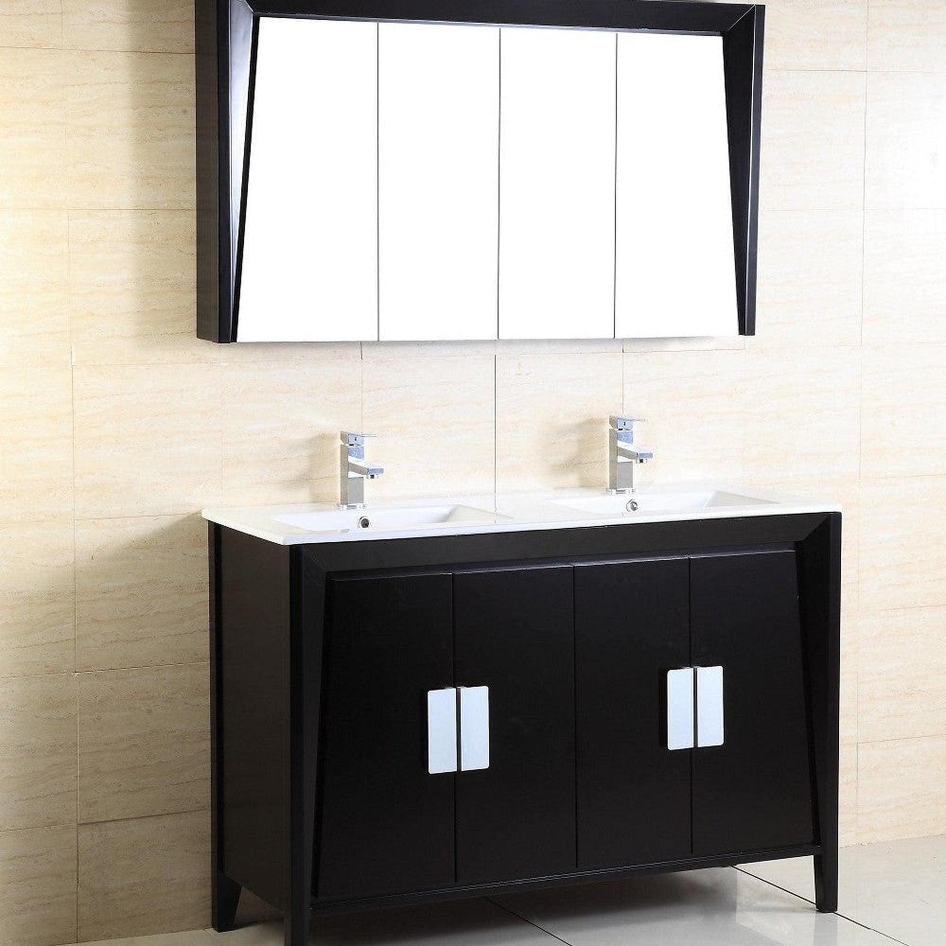 Bellaterra Home 48" 4-Door Dark Espresso Freestanding Vanity Set With Ceramic Double Integrated Sink and Ceramic Top
