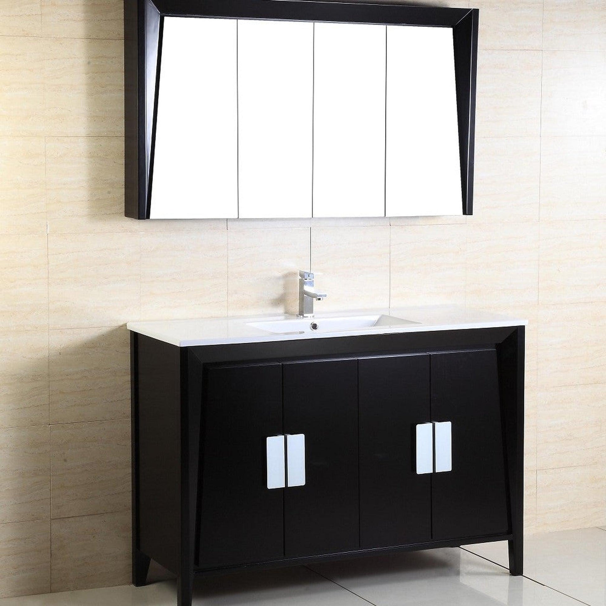 Bellaterra Home 48" 4-Door Dark Espresso Freestanding Vanity Set With Ceramic Integrated Sink and Ceramic Top