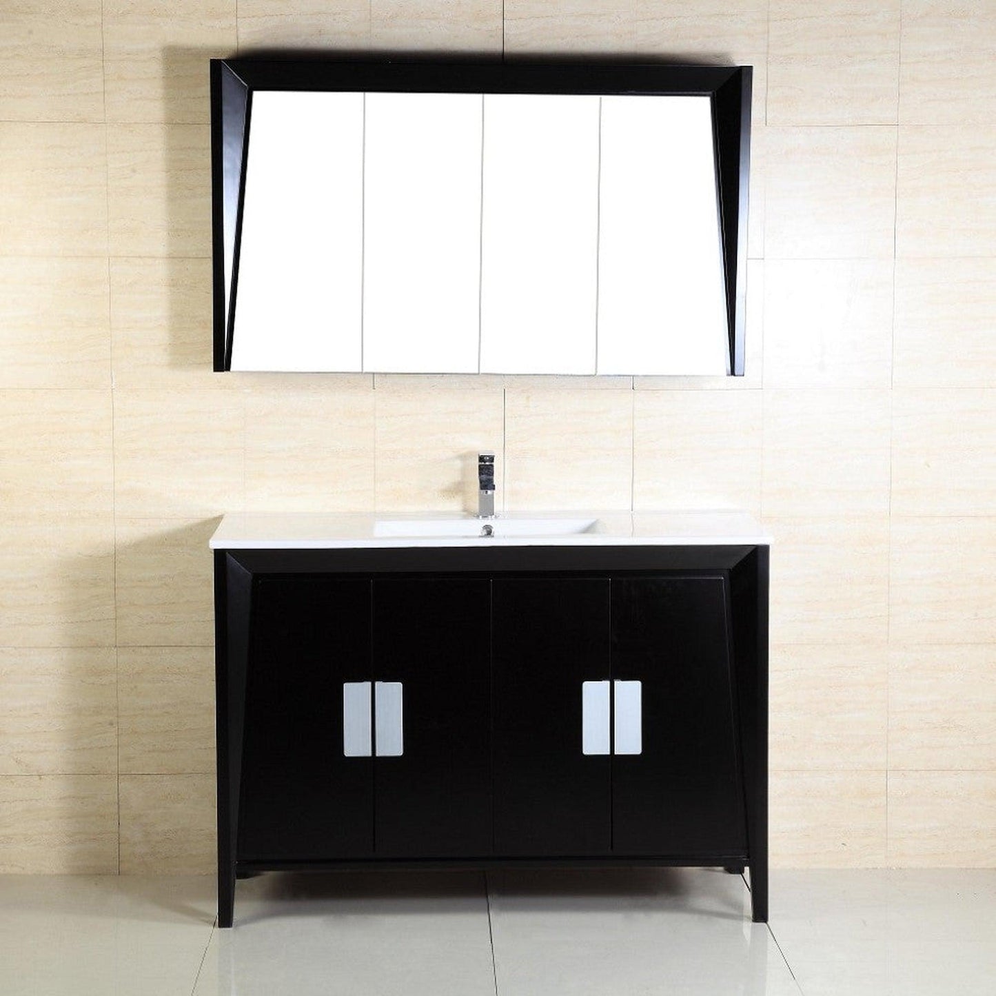 Bellaterra Home 48" 4-Door Dark Espresso Freestanding Vanity Set With Ceramic Integrated Sink and Ceramic Top