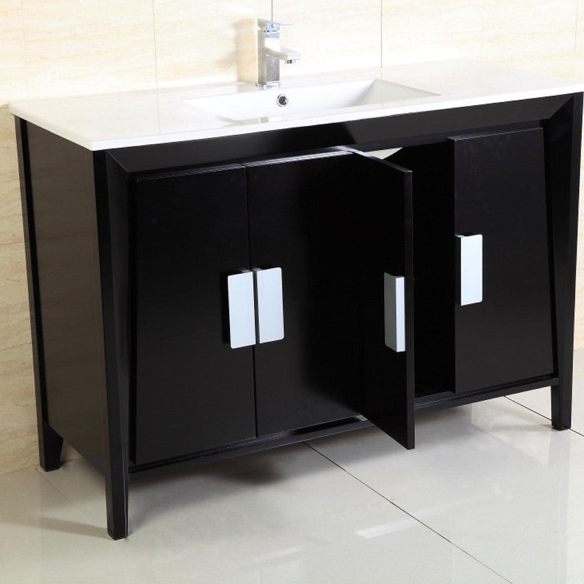 Bellaterra Home 48" 4-Door Dark Espresso Freestanding Vanity Set With Ceramic Integrated Sink and Ceramic Top