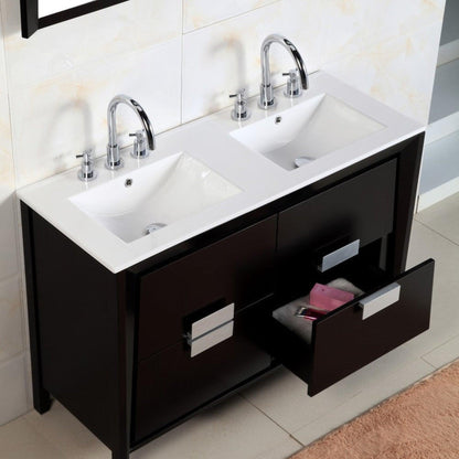 Bellaterra Home 48" 4-Drawer Dark Espresso Freestanding Vanity Set With Ceramic Double Integrated Sink and Ceramic Top