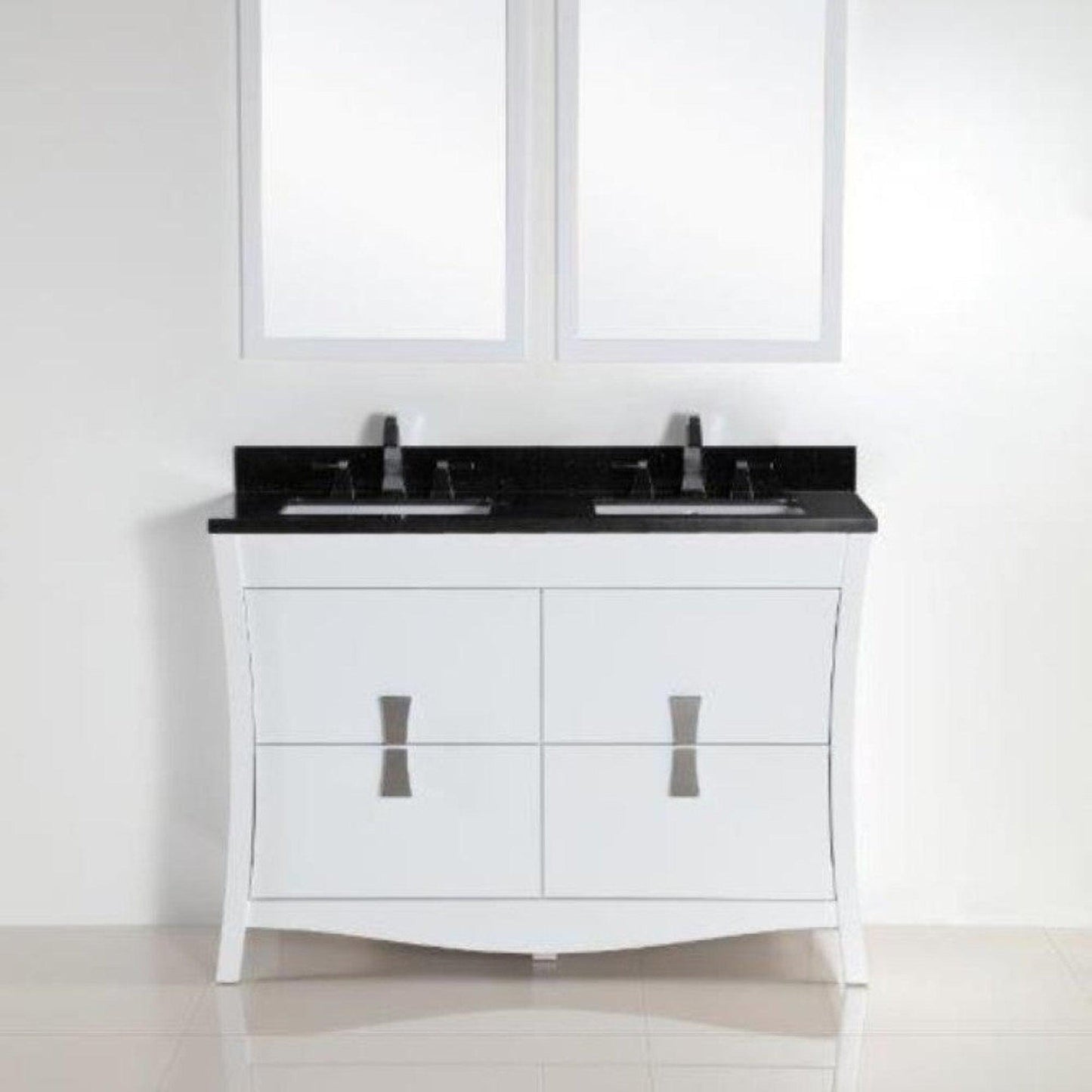 Bellaterra Home 48" 4-Drawer White Freestanding Vanity Set With Ceramic Double Undermount Rectangular Sink and Black Galaxy Granite Top