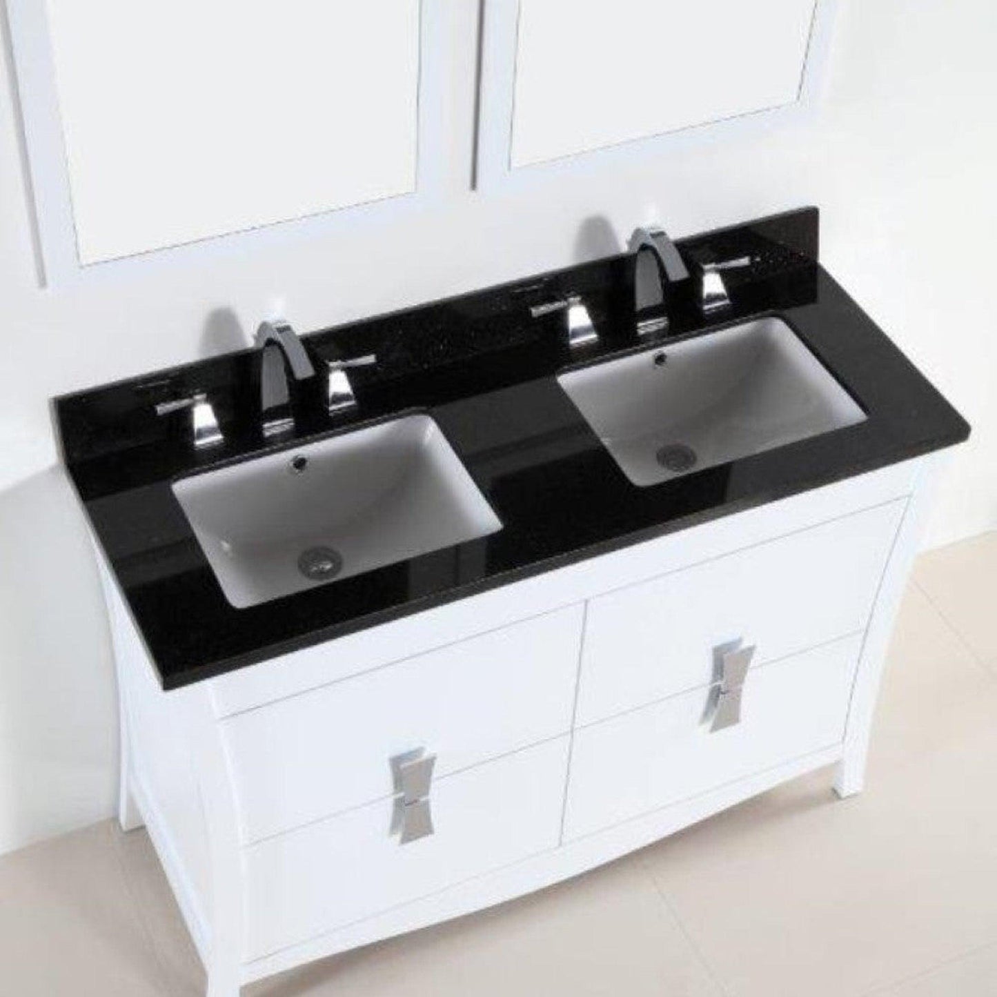 Bellaterra Home 48" 4-Drawer White Freestanding Vanity Set With Ceramic Double Undermount Rectangular Sink and Black Galaxy Granite Top