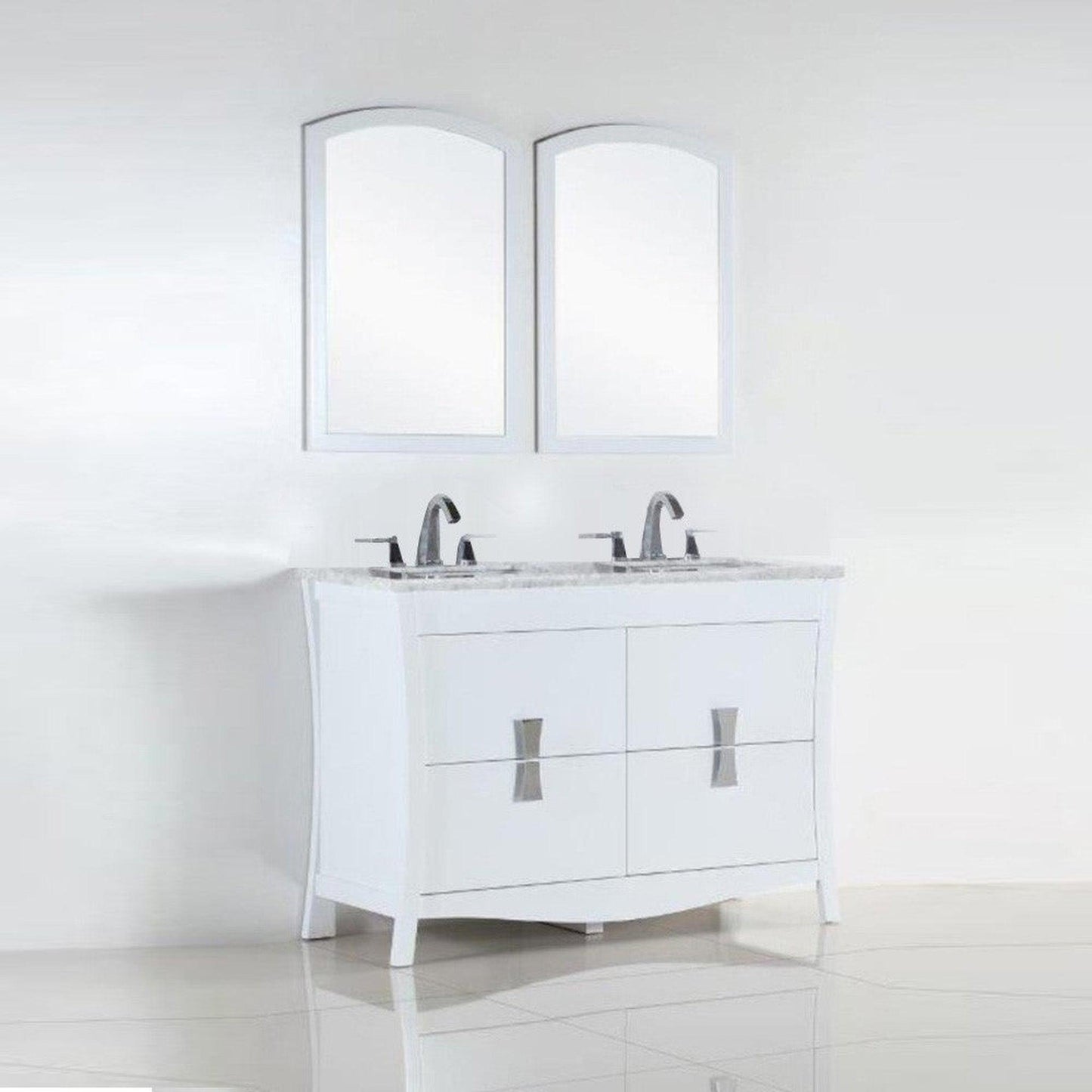 Bellaterra Home 48" 4-Drawer White Freestanding Vanity Set With Ceramic Double Undermount Rectangular Sink and White Carrara Marble Top