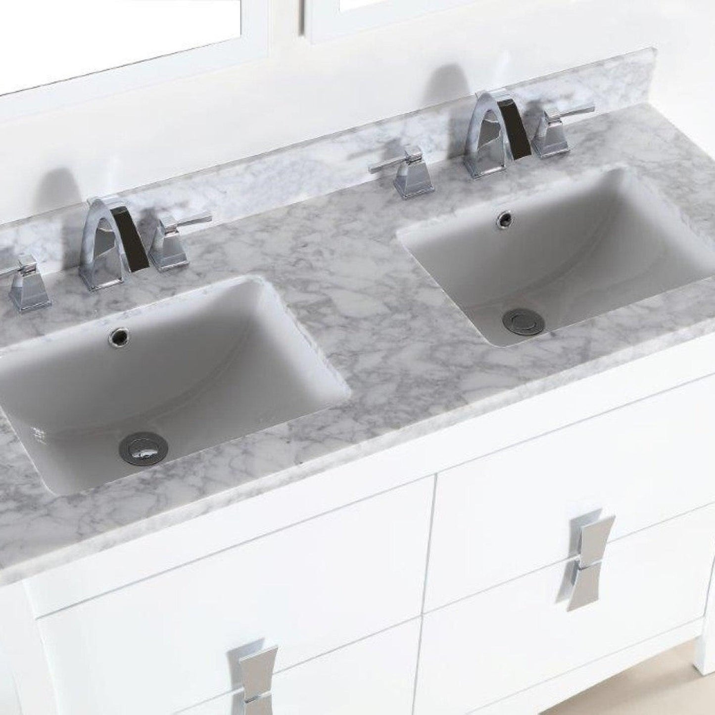 Bellaterra Home 48" 4-Drawer White Freestanding Vanity Set With Ceramic Double Undermount Rectangular Sink and White Carrara Marble Top