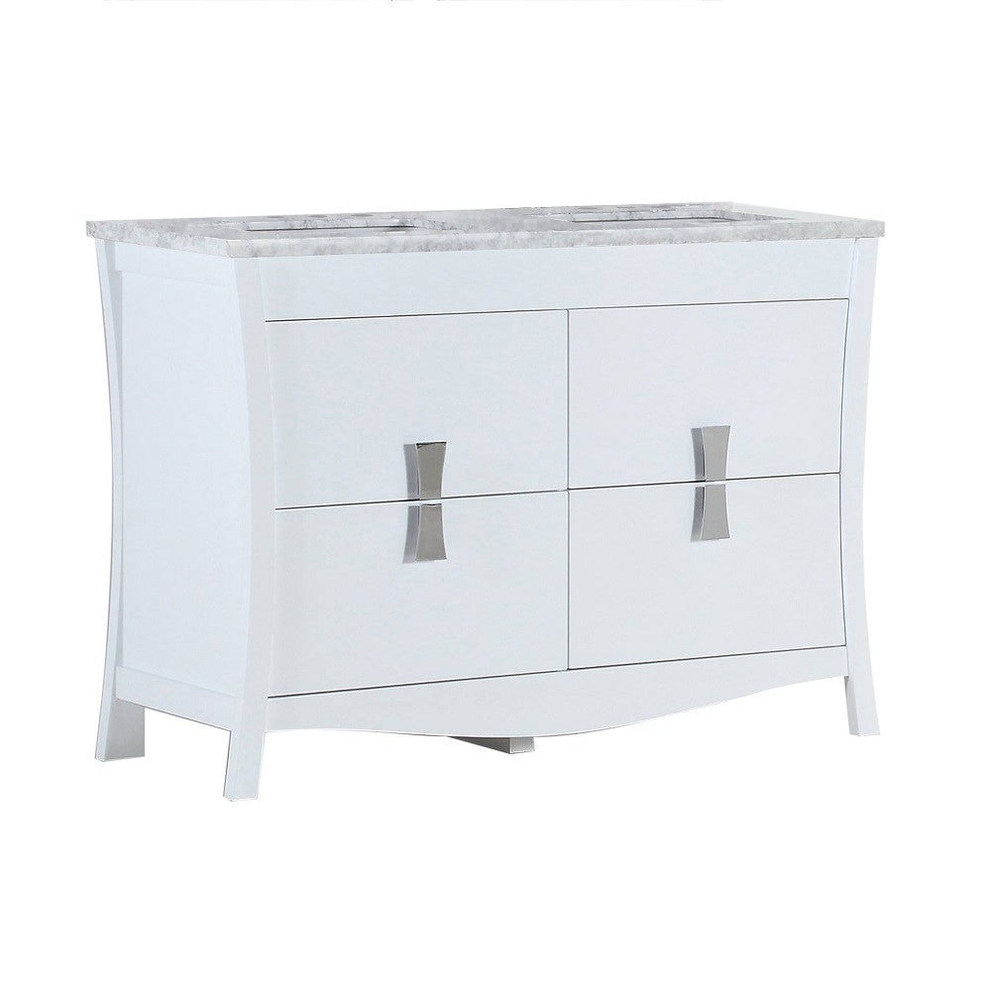 Bellaterra Home 48" 4-Drawer White Freestanding Vanity Set With Ceramic Double Undermount Rectangular Sink and White Carrara Marble Top