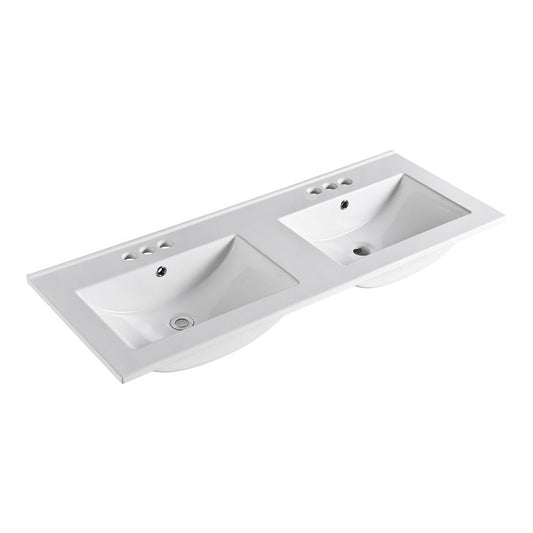 Bellaterra Home 48" x 18" Ceramic Three Hole Vanity Top With Double Integrated Rectangular Sink and Overflow