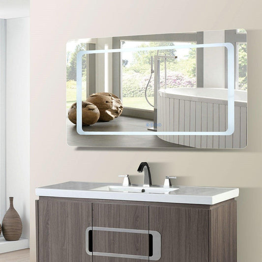 Bellaterra Home 48" x 27" Rectangle Wall-Mounted LED Bordered Illuminated Mirror With Bluetooth Speaker and Rounded Edges