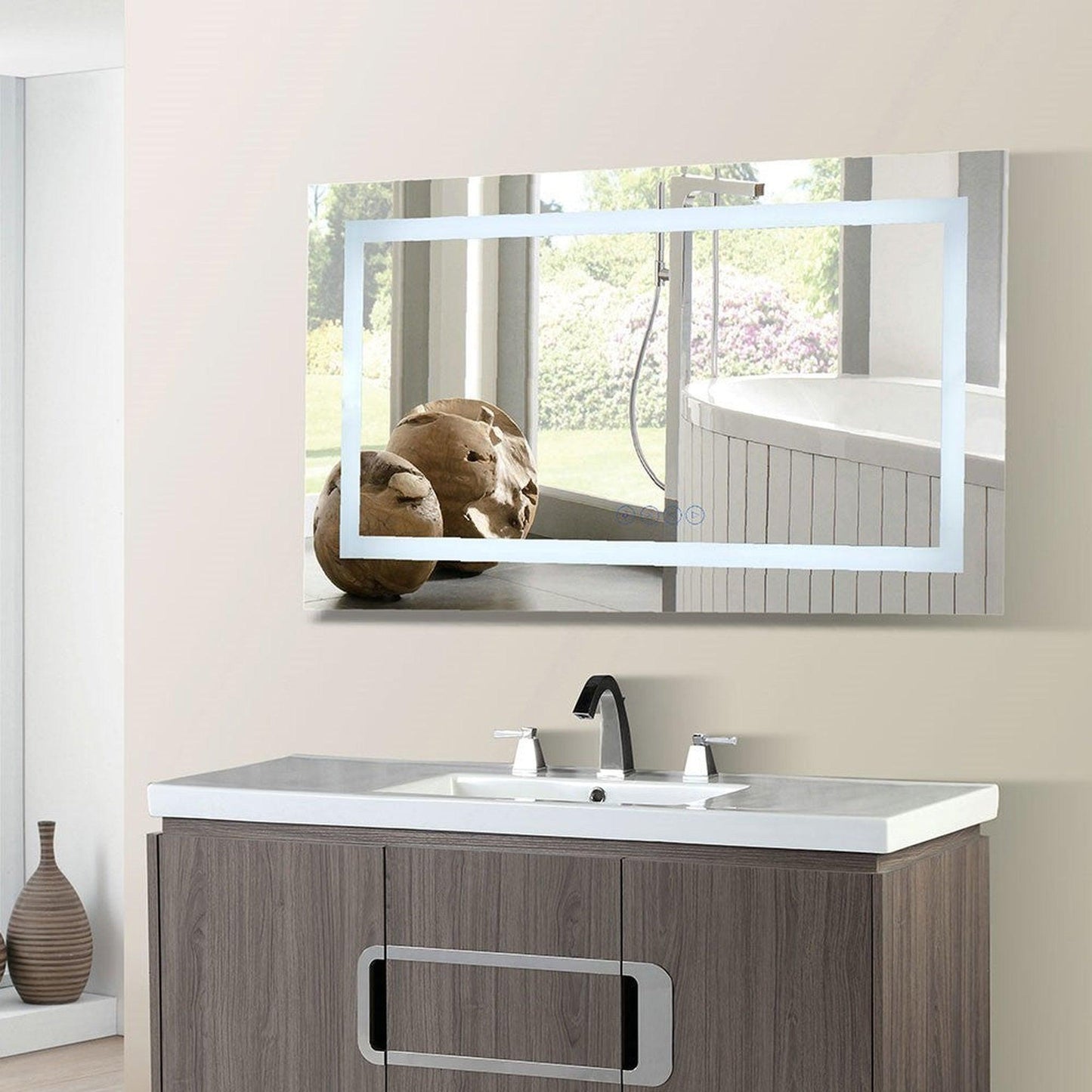 Bellaterra Home 48" x 27" Rectangle Wall-Mounted LED Bordered Illuminated Mirror With Bluetooth Speaker and Straight Edges