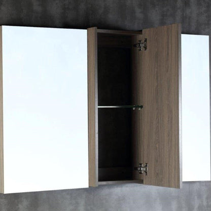 Bellaterra Home 48" x 32" Gray Brownish Oak Rectangle Wall-Mounted Frameless Mirror Cabinet