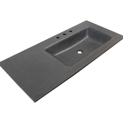 Bellaterra Home 49" x 22" Black Concrete Three Hole Vanity Top With Right Offset Integrated Rectangular Sink