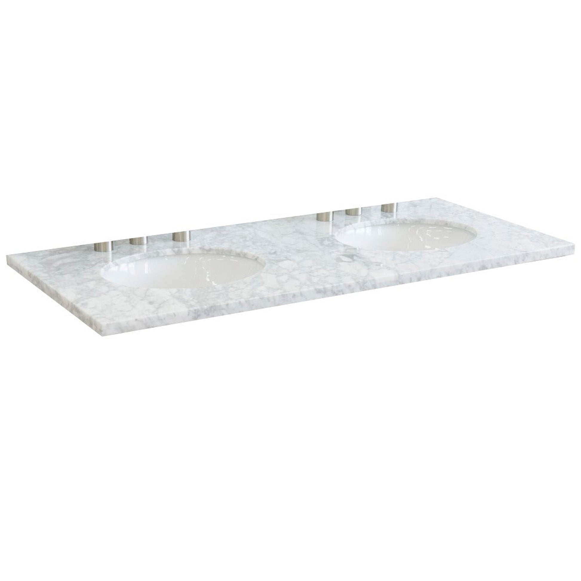 Bellaterra Home 49" x 22" White Carrara Marble Three Hole Vanity Top With Double Undermount Oval Sink and Overflow