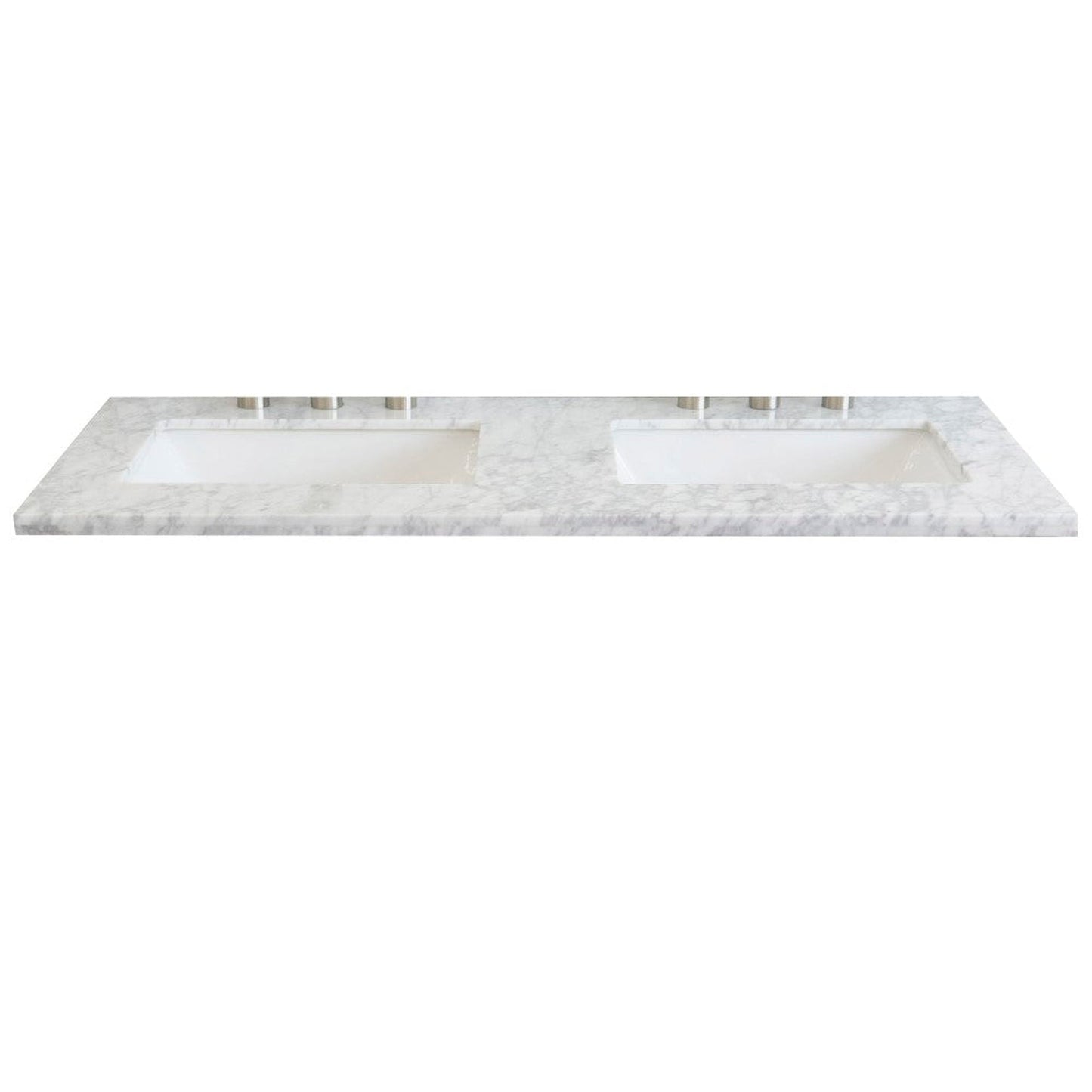 Bellaterra Home 49" x 22" White Carrara Marble Three Hole Vanity Top With Double Undermount Rectangular Sink and Overflow