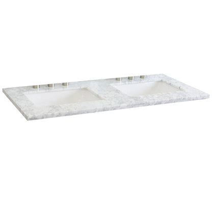 Bellaterra Home 49" x 22" White Carrara Marble Three Hole Vanity Top With Double Undermount Rectangular Sink and Overflow