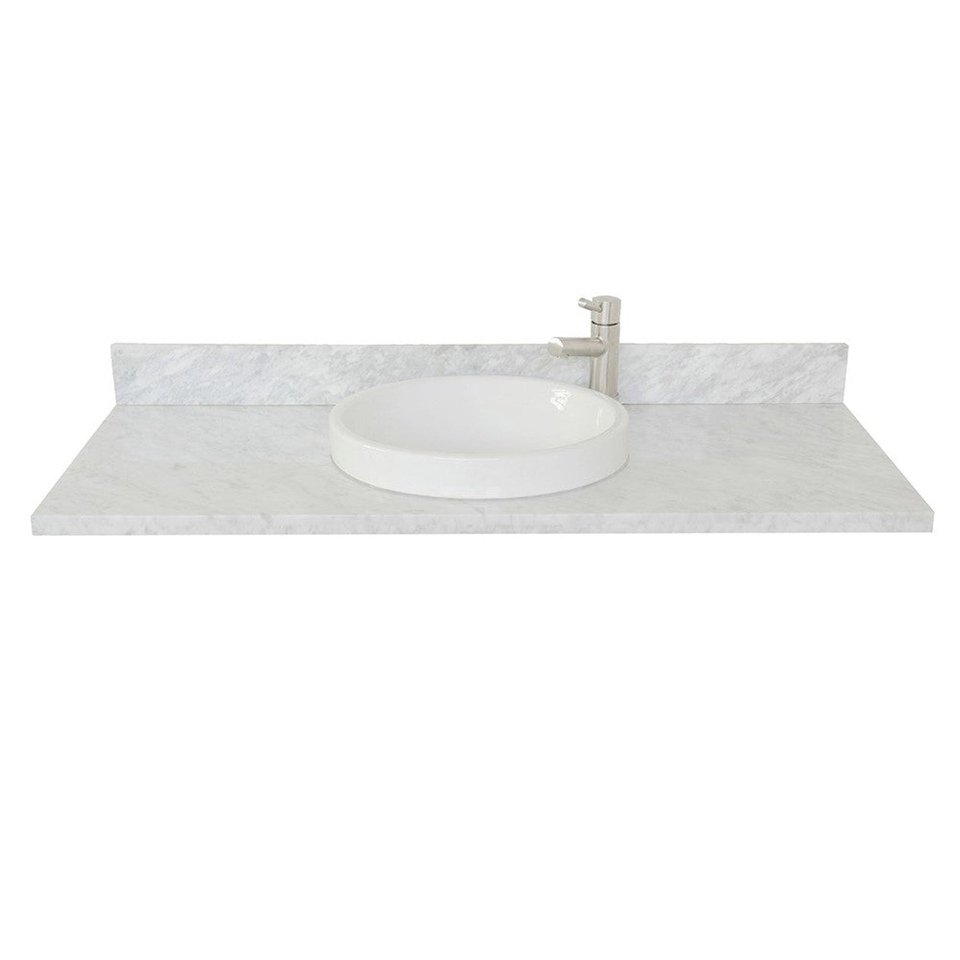 Bellaterra Home 49" x 22" White Carrara Marble Vanity Top With Semi-recessed Round Sink and Overflow