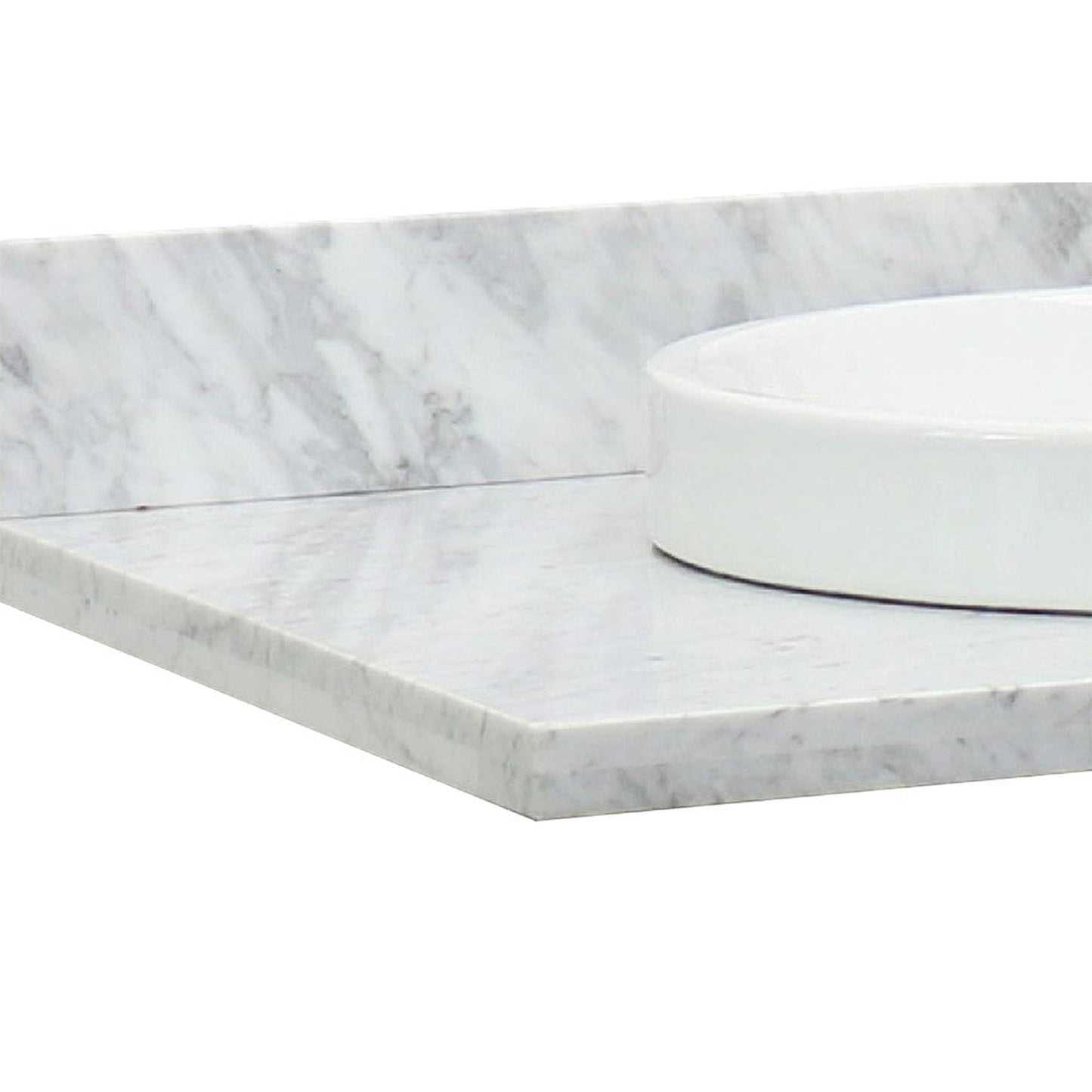 Bellaterra Home 49" x 22" White Carrara Marble Vanity Top With Semi-recessed Round Sink and Overflow