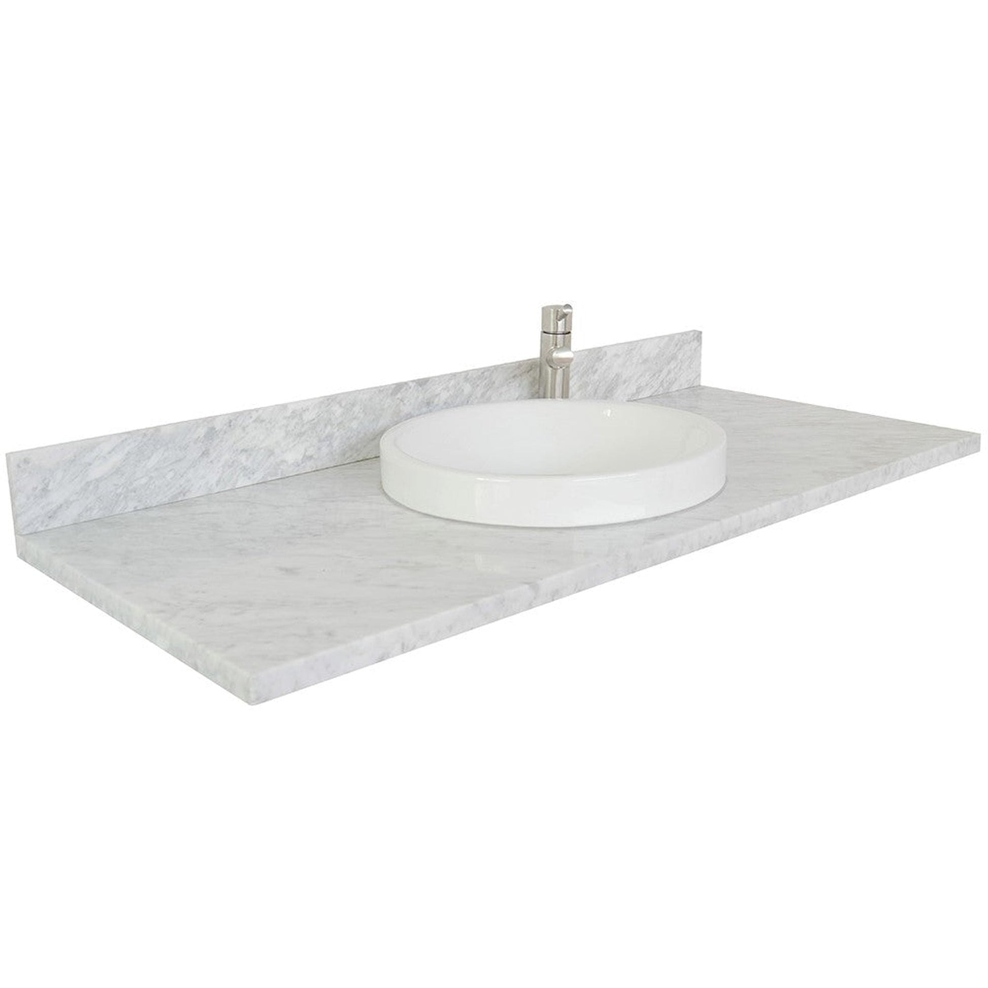 Bellaterra Home 49" x 22" White Carrara Marble Vanity Top With Semi-recessed Round Sink and Overflow