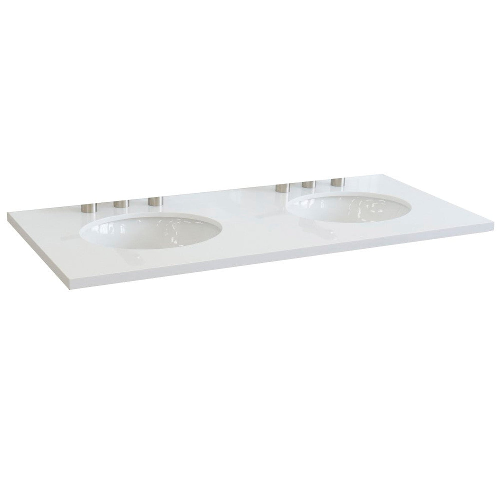 Bellaterra Home 49" x 22" White Quartz Three Hole Vanity Top With Double Undermount Oval Sink and Overflow