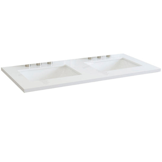 Bellaterra Home 49" x 22" White Quartz Three Hole Vanity Top With Double Undermount Rectangular Sink and Overflow