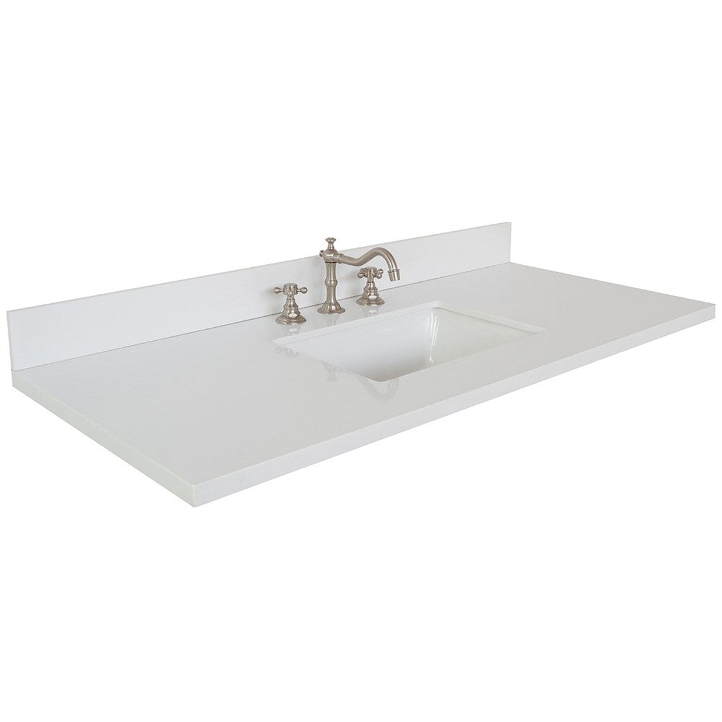 Bellaterra Home 49" x 22" White Quartz Three Hole Vanity Top With Undermount Rectangular Sink and Overflow