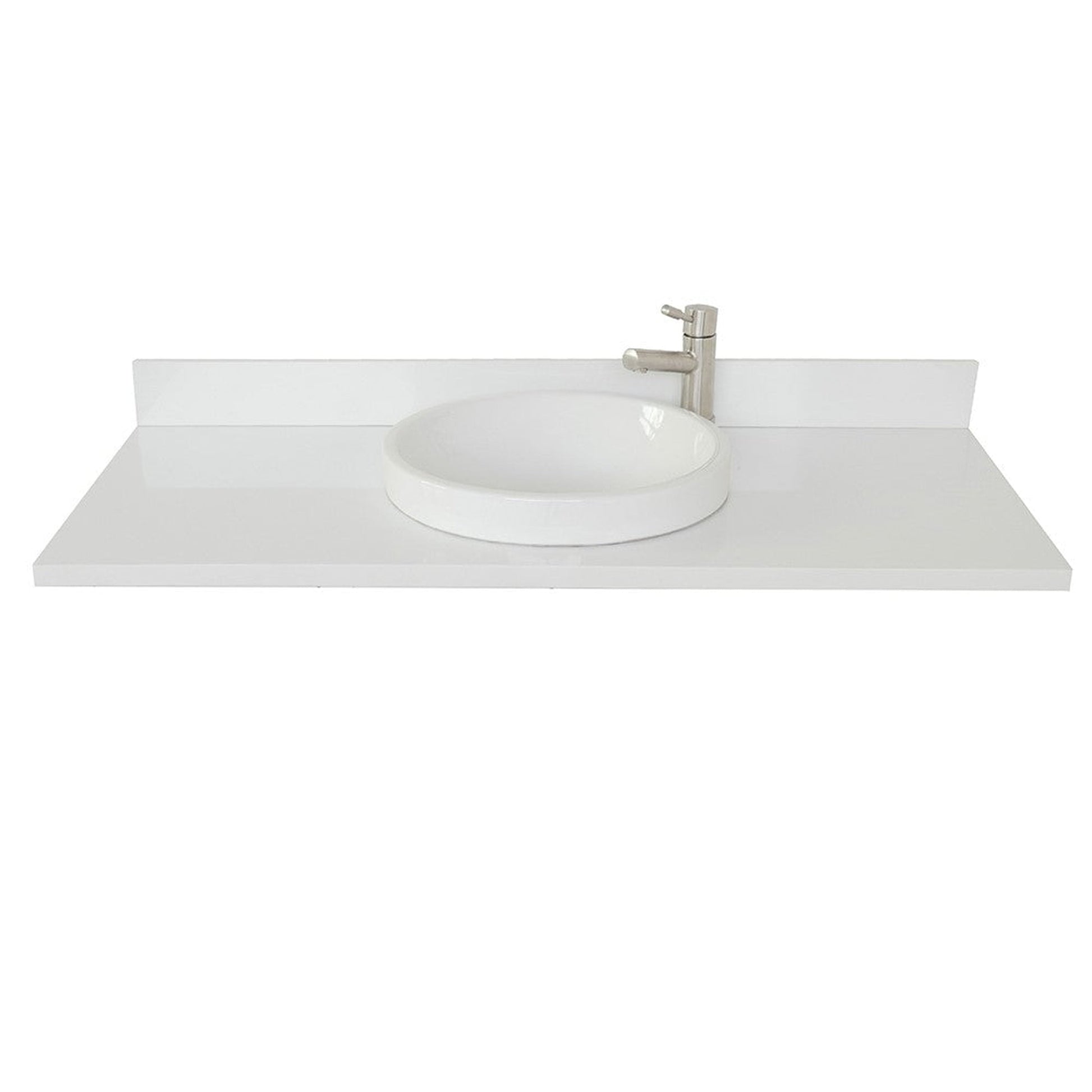 Bellaterra Home 49" x 22" White Quartz Vanity Top With Semi-recessed Round Sink and Overflow