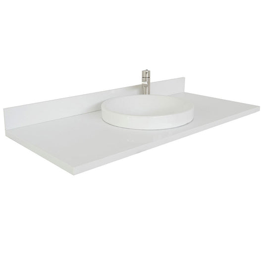 Bellaterra Home 49" x 22" White Quartz Vanity Top With Semi-recessed Round Sink and Overflow