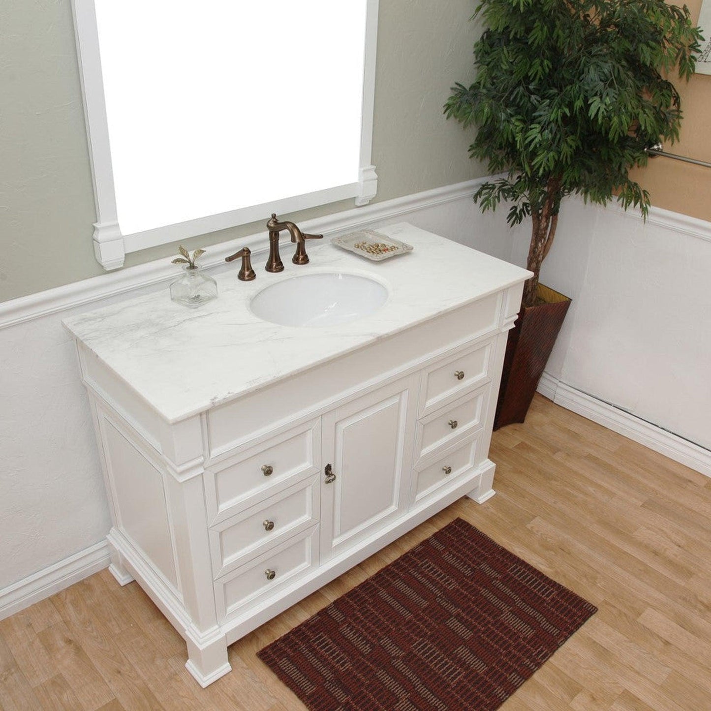 Bellaterra Home 50" 1-Door 6-Drawer White Freestanding Vanity Set With White Ceramic Undermount Sink and White Marble Top