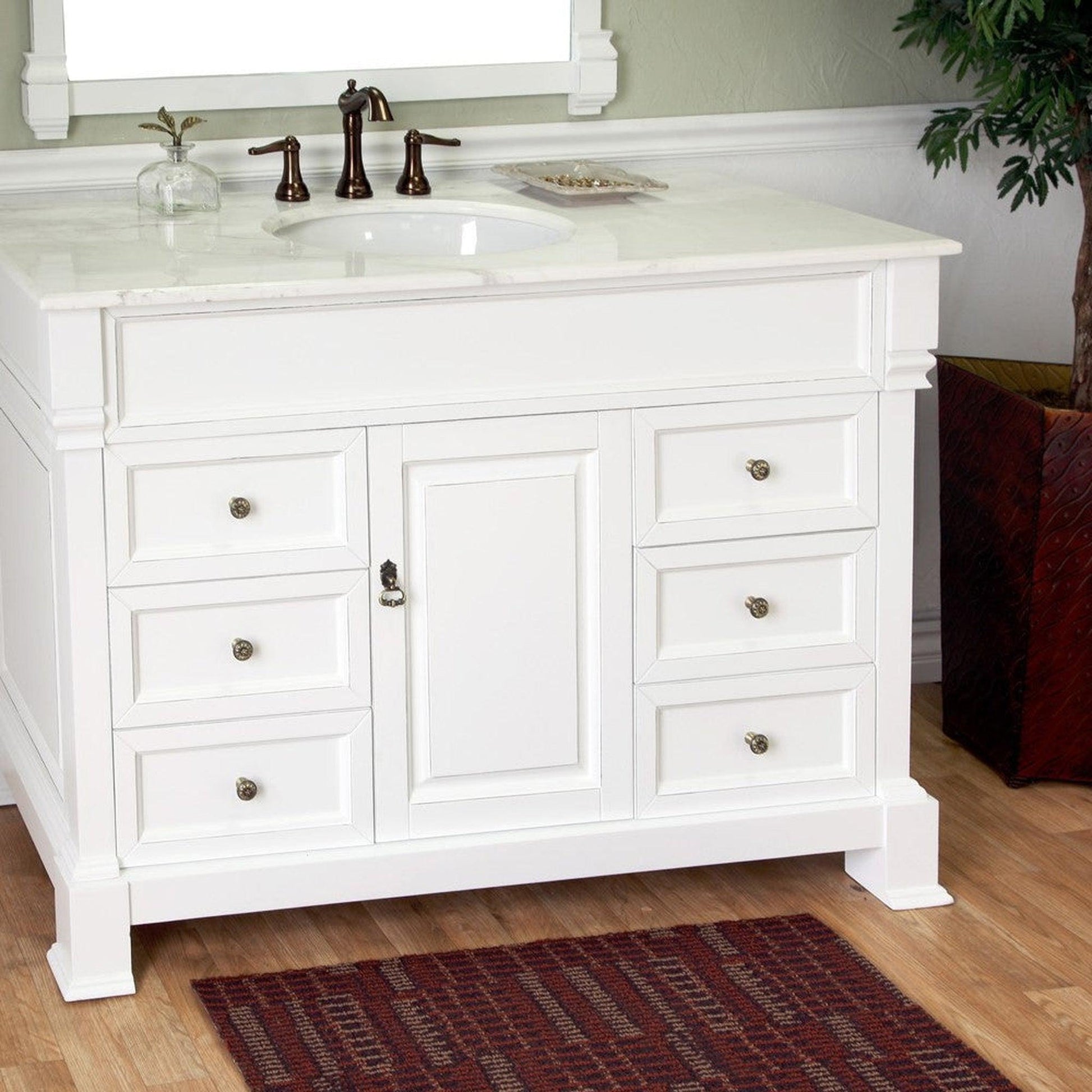 Bellaterra Home 50" 1-Door 6-Drawer White Freestanding Vanity Set With White Ceramic Undermount Sink and White Marble Top