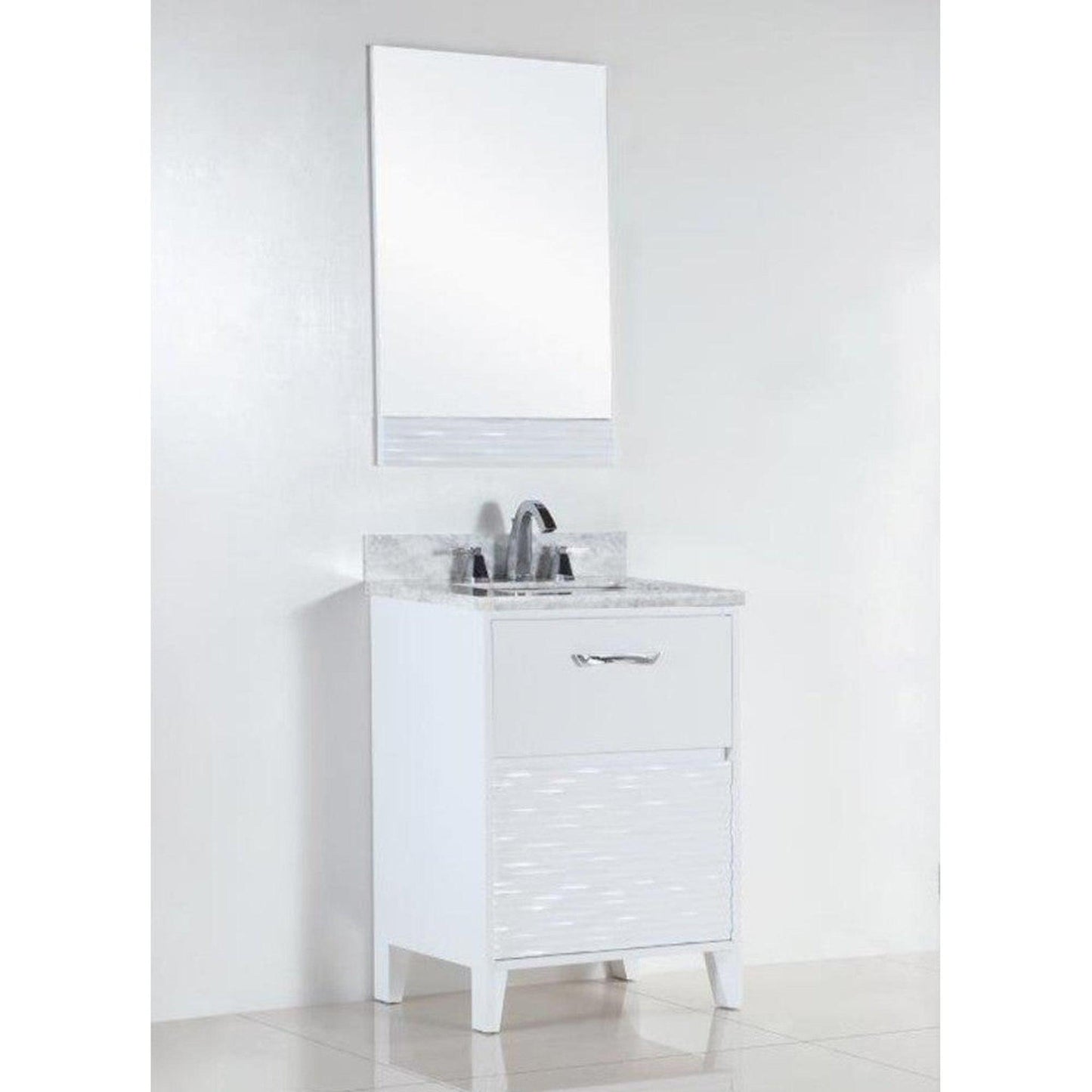 Bellaterra Home 500709 24" 2-Drawer White Freestanding Vanity Set With Ceramic Undermount Rectangular Sink and White Carrara Marble Top